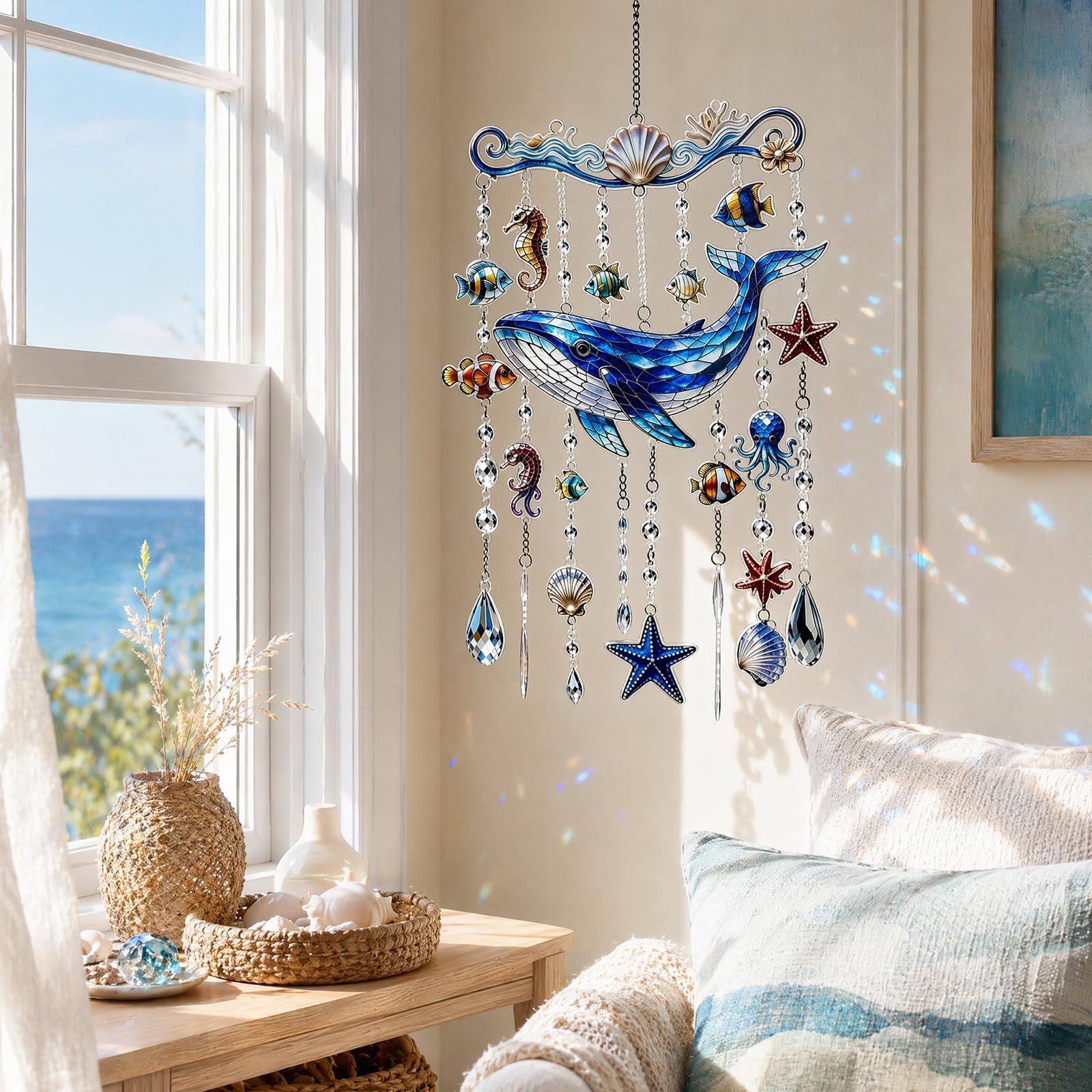 Style C Crystal Hanging Wind Chime Ocean Whale Turtle Dolphin Decor(C)