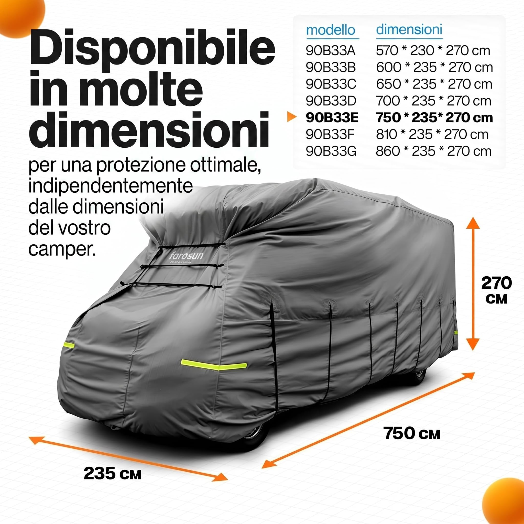 Telo protettivo a 4 strati per camper, resistente alle intemperie e traspirante, resistente ai raggi UV, resistente agli strappi e alle intemperie, per inverno ed estate, 750 x 235 x 270 cm