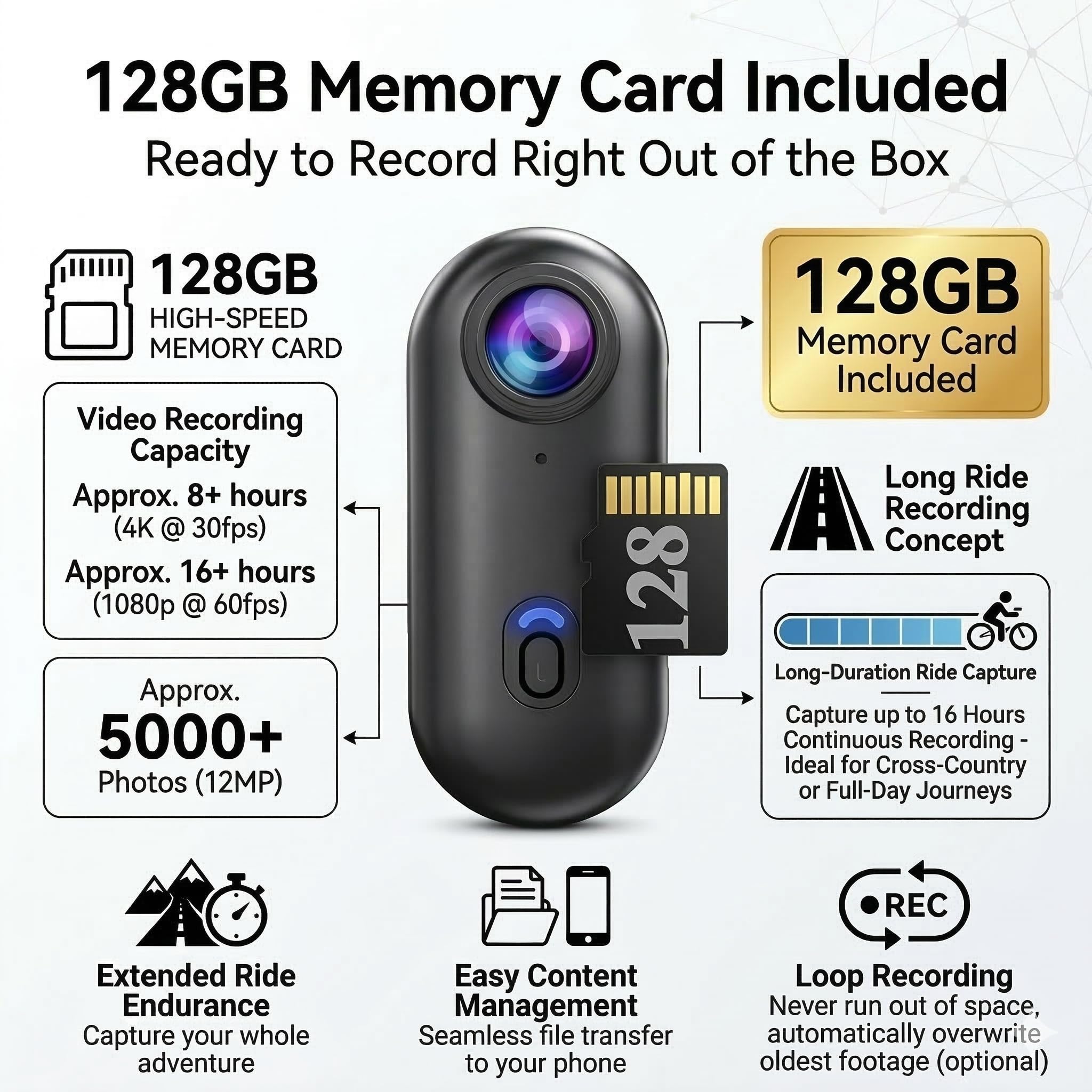 POV Camera for Motorcycle Helmet – 4K Action Camera with Wide-Angle, Loop Recording, Waterproof + Free 128GB Memory Card for Cycling, Motorbike, Sports POV Recording (Black-4K, 128G) - 5