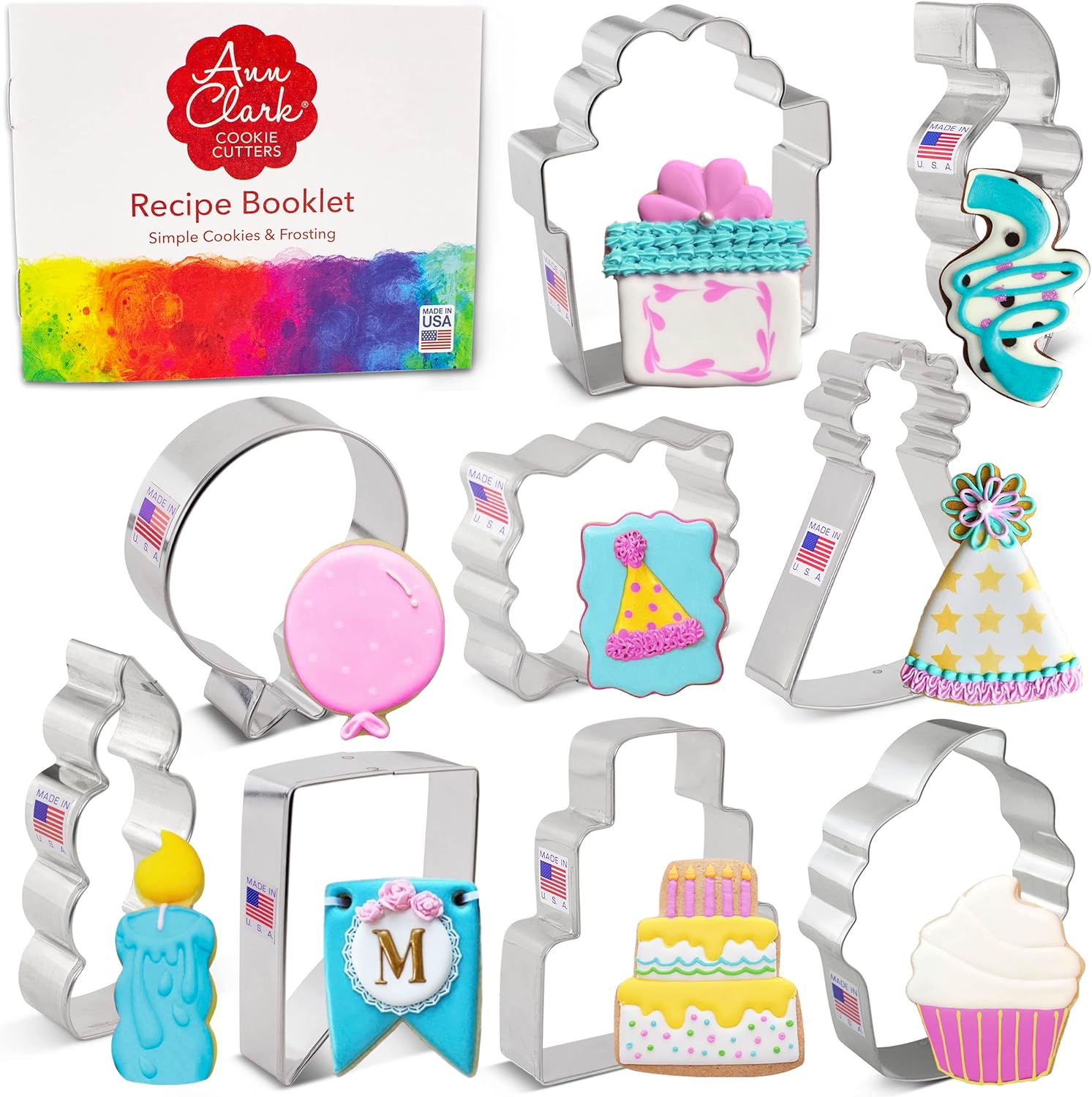 Birthday Cookie Cutters 9Pc. Set Made in USA by Ann Clark