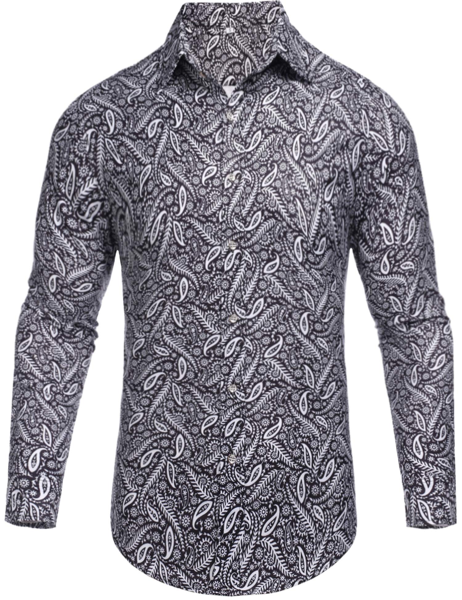 Pacinoble Mens Long Sleeve Fashion Luxury Design Print Dress Shirt
