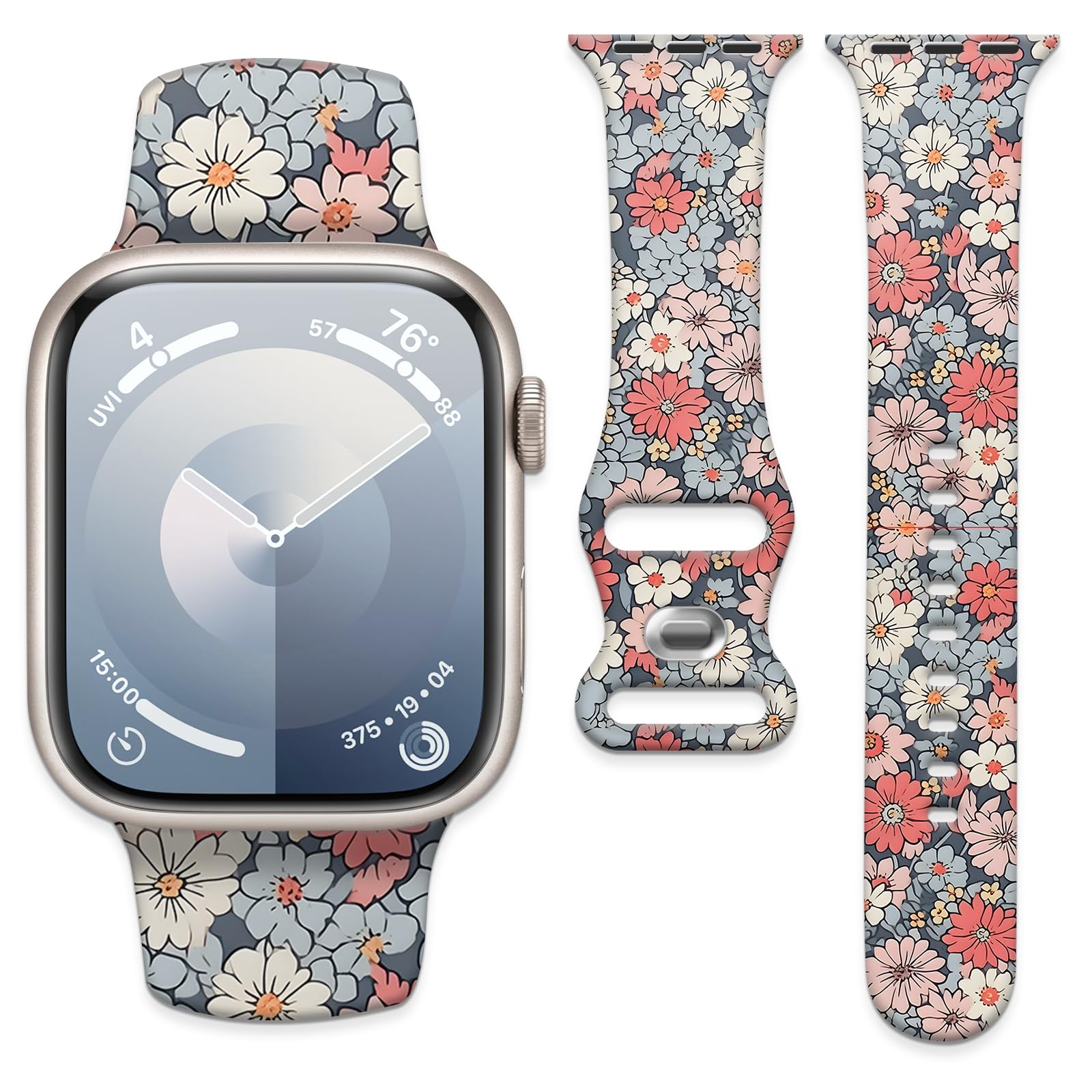 Sport Watch Bands Compatible with Apple Watch Band 38mm 40mm 41mm for Women Men, Adjustable Soft Silicone Replacement Smartwatch Wristband for iWatch Series 7 6 5 4 3 2 1 SE?Boho Flower?