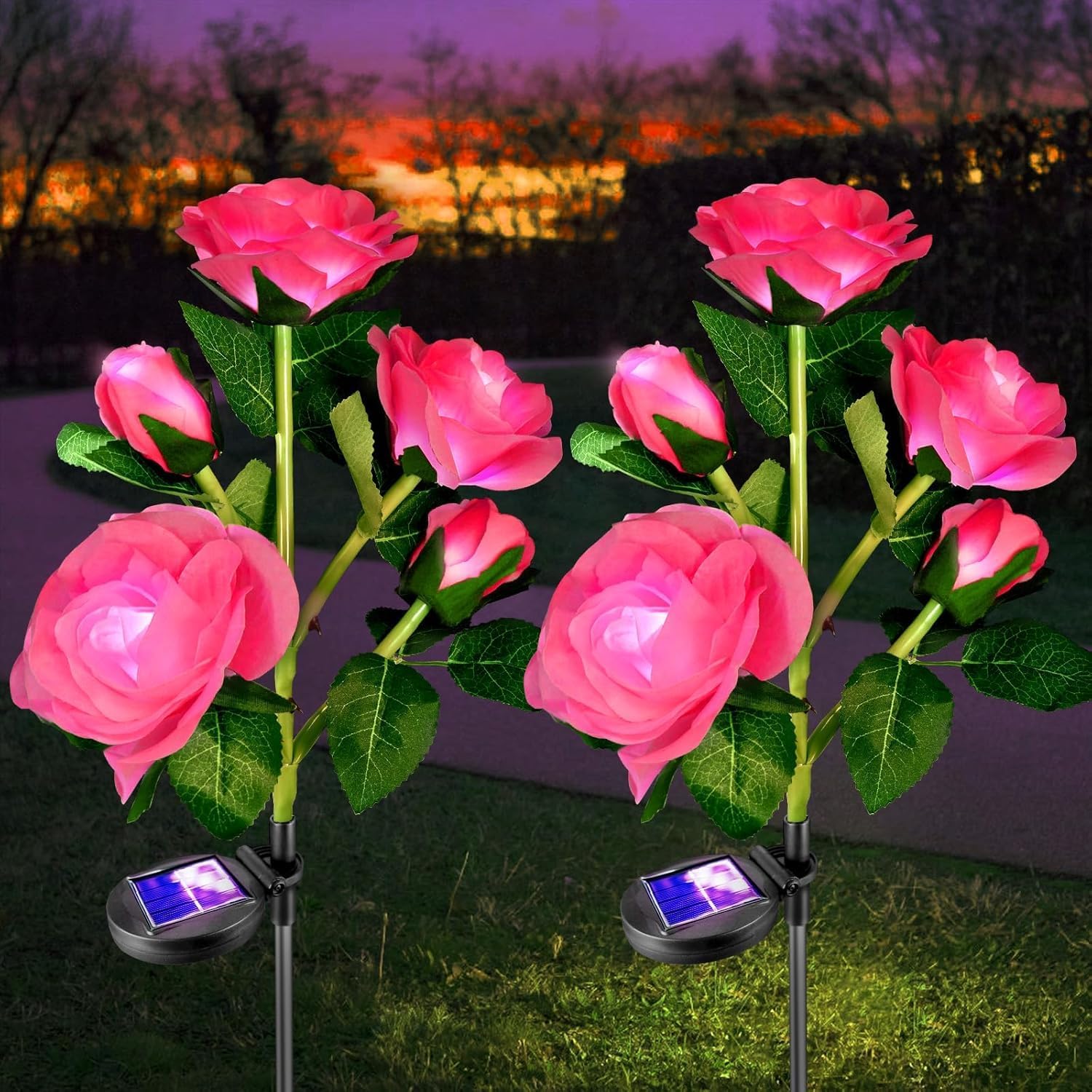 2 Pack Solar Garden Lights Outdoor, Flower Solar Lights Outdoor, Waterproof Rose Solar Flower Lights, Solar Garden Stake Lights, Yard Decorations for Christmas, Patio, Pathway, Lawn (Pink)-image-21