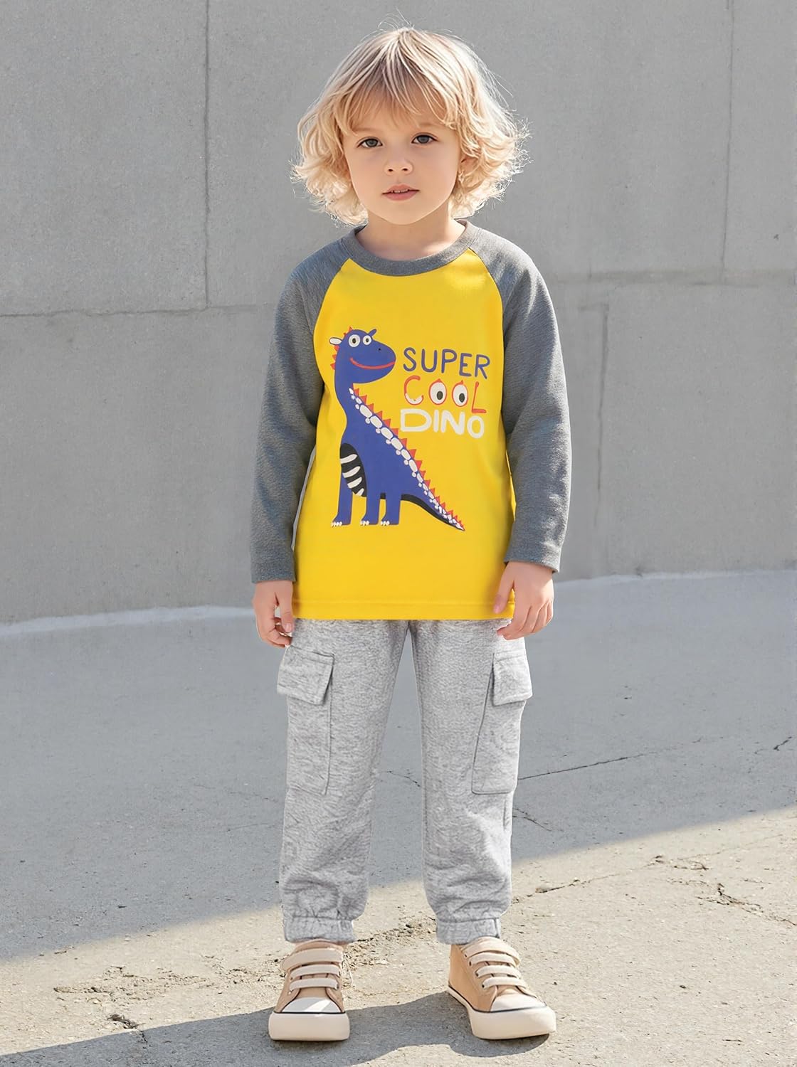 Toddler Boys Long Sleeve Shirts Cotton T-Rex Dinosaur T-Shirts Multipacks - Image 6