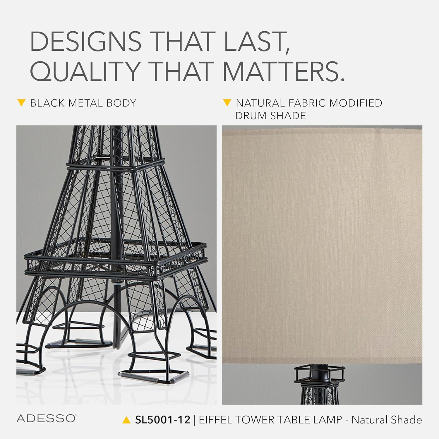 SIMPLEE ADESSO Eiffel Tower Incandescent Table Lamp, Black/Natural (SL5001-12)