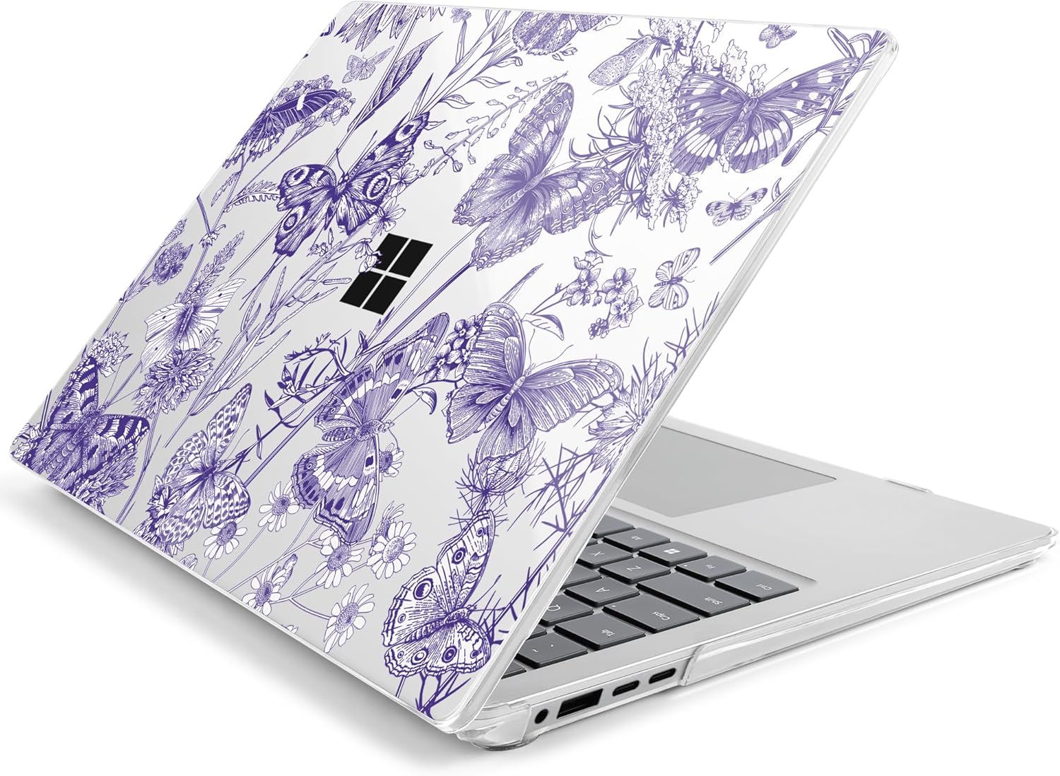 Hard Case for 15-inch Microsoft Surface Laptop Copilot+ PC 2024 (7th Ed) Fashionable Lightweight Floral Design Clear Laptop Shell, with TPU Keyboard Cover & OTG Adapters, Butterfly
