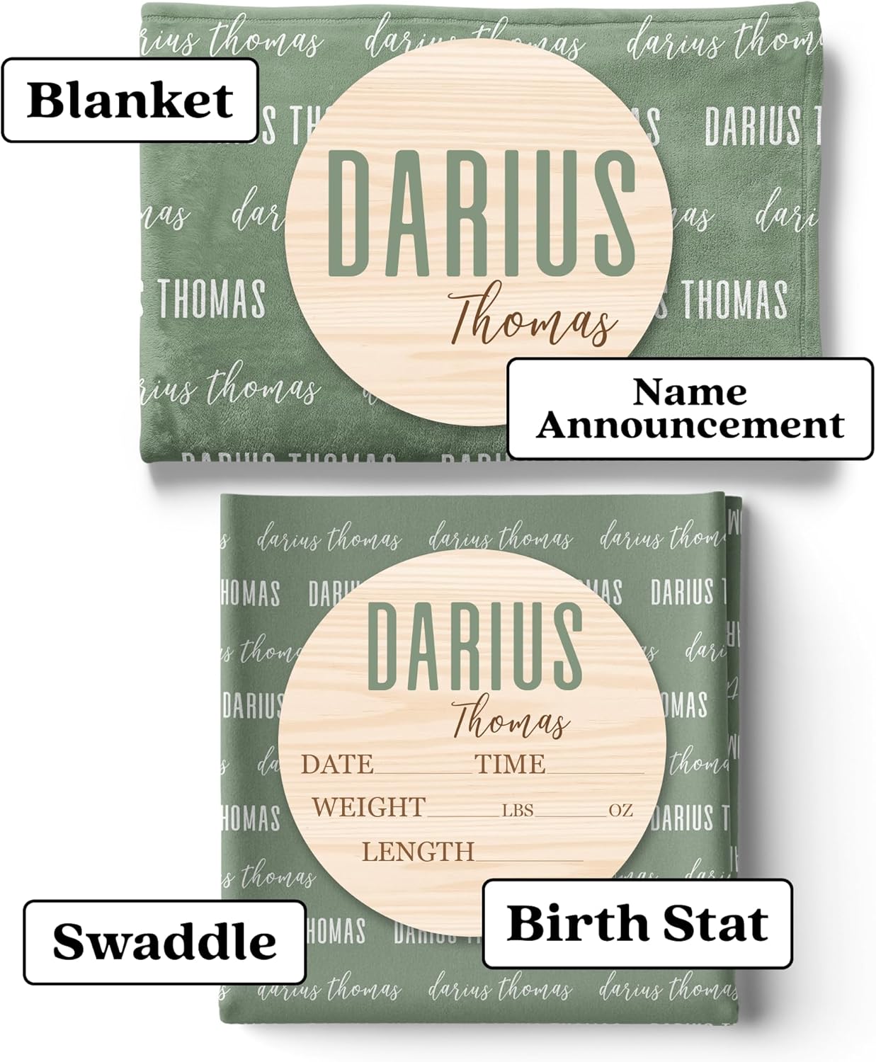 Hickory Hollow Designs Personalized Baby Swaddle, Custom Name Blanket, Nursery Name Sign, Newborn Announcement Sign, Birth Stat, Gender Reveal, Baby Essentials, (Swaddle and 30x40 Blanket)