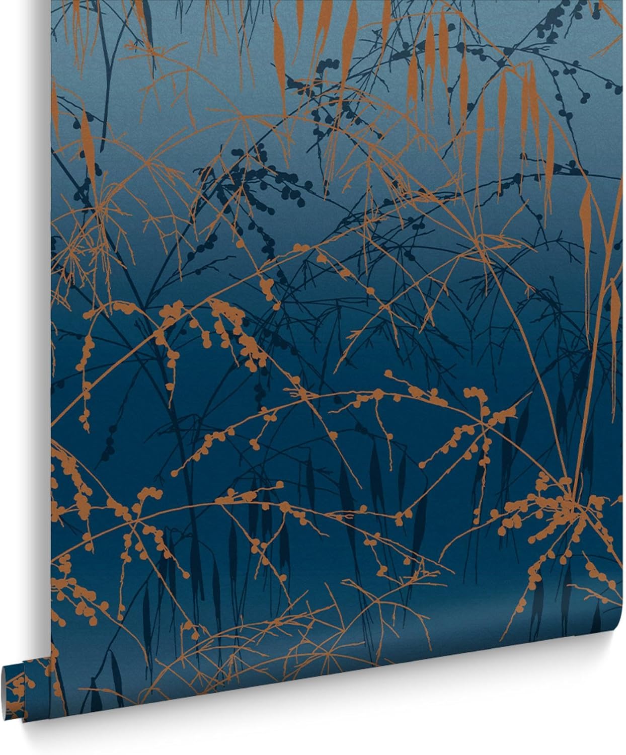 Meadow Grass French Navy and Copper Removable Wallpaper