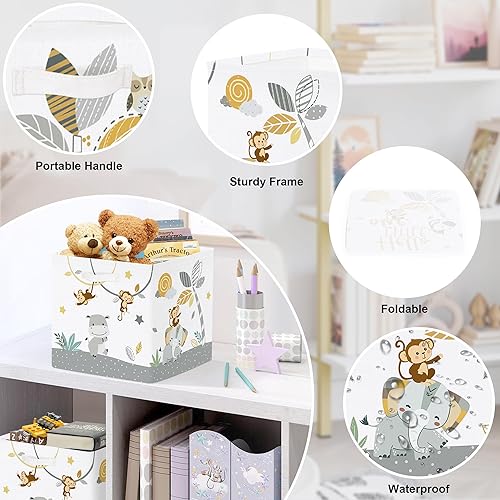 Miniatura 6 de Juego de 3 cubos de almacenamiento de animales tropicales de 11.8 pulgadas, cesta de almacenamiento de ropa para armario, estantería, elefante,