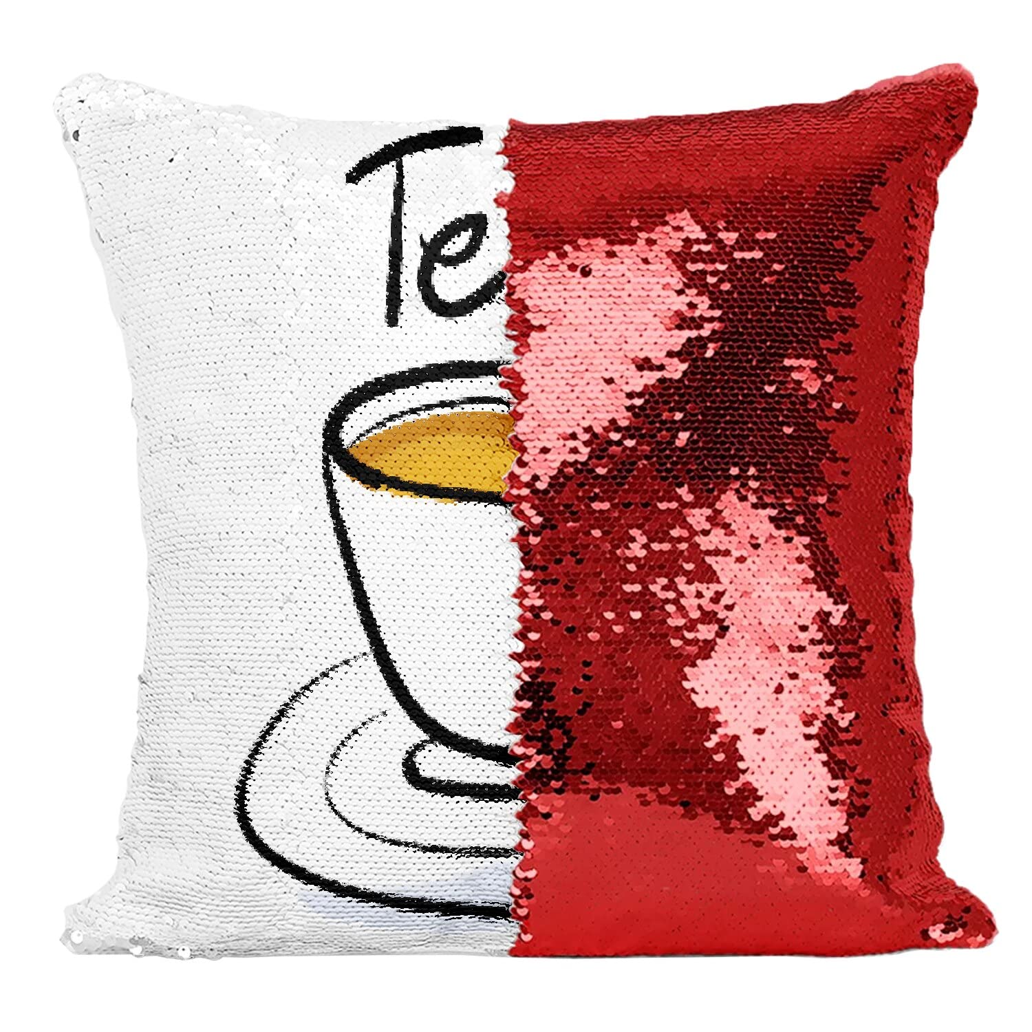 Coussin paillettes rouge idée cadeau originale pour amateur de thé avec motif artistique