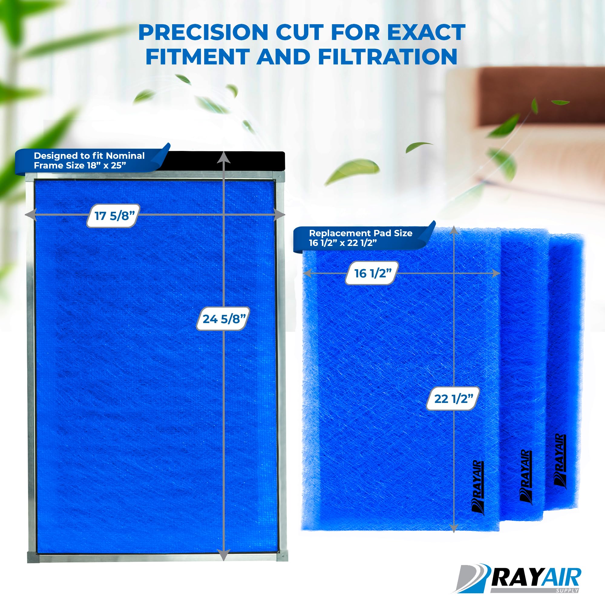 RAYAIR SUPPLY 18x25 Replacement Filter Pads Compatible with Dynamic Air Cleaner 18 x 25 Refills (3 Pack)