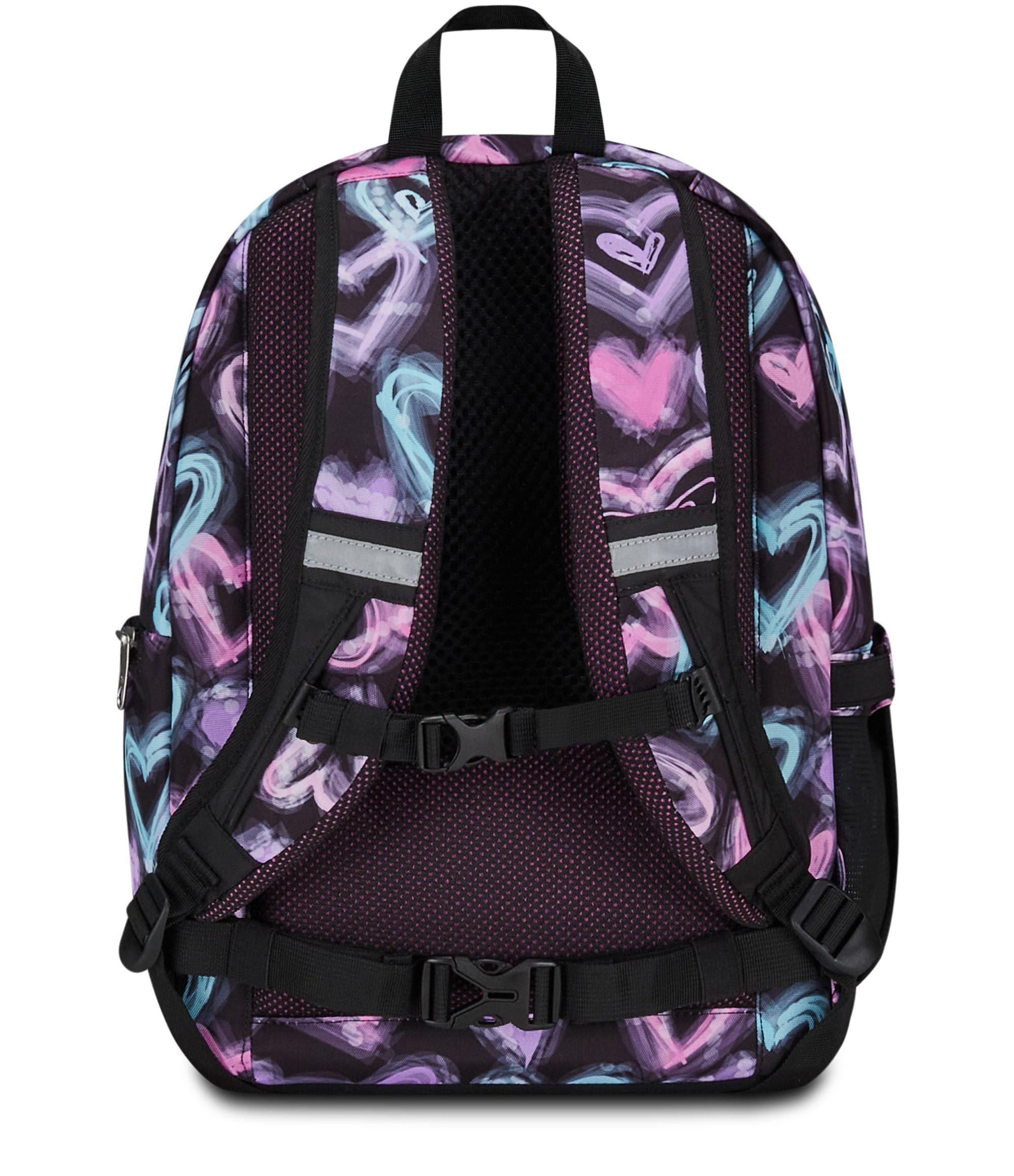 Seven Ergonomischer Schulranzen, Tornister für Schule Sport Freizeit, Schulrucksack für Kinder Mädchen und Jungen, mit Trinkflaschenfach, gepolstert, nachhaltig, schwarz mit Herzen