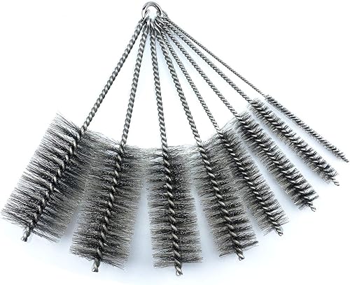 Juego de cepillos de limpieza de tuberías de acero inoxidable, paquete variado de 8 piezas para piezas de automóvil, botellas, tubos, etc.