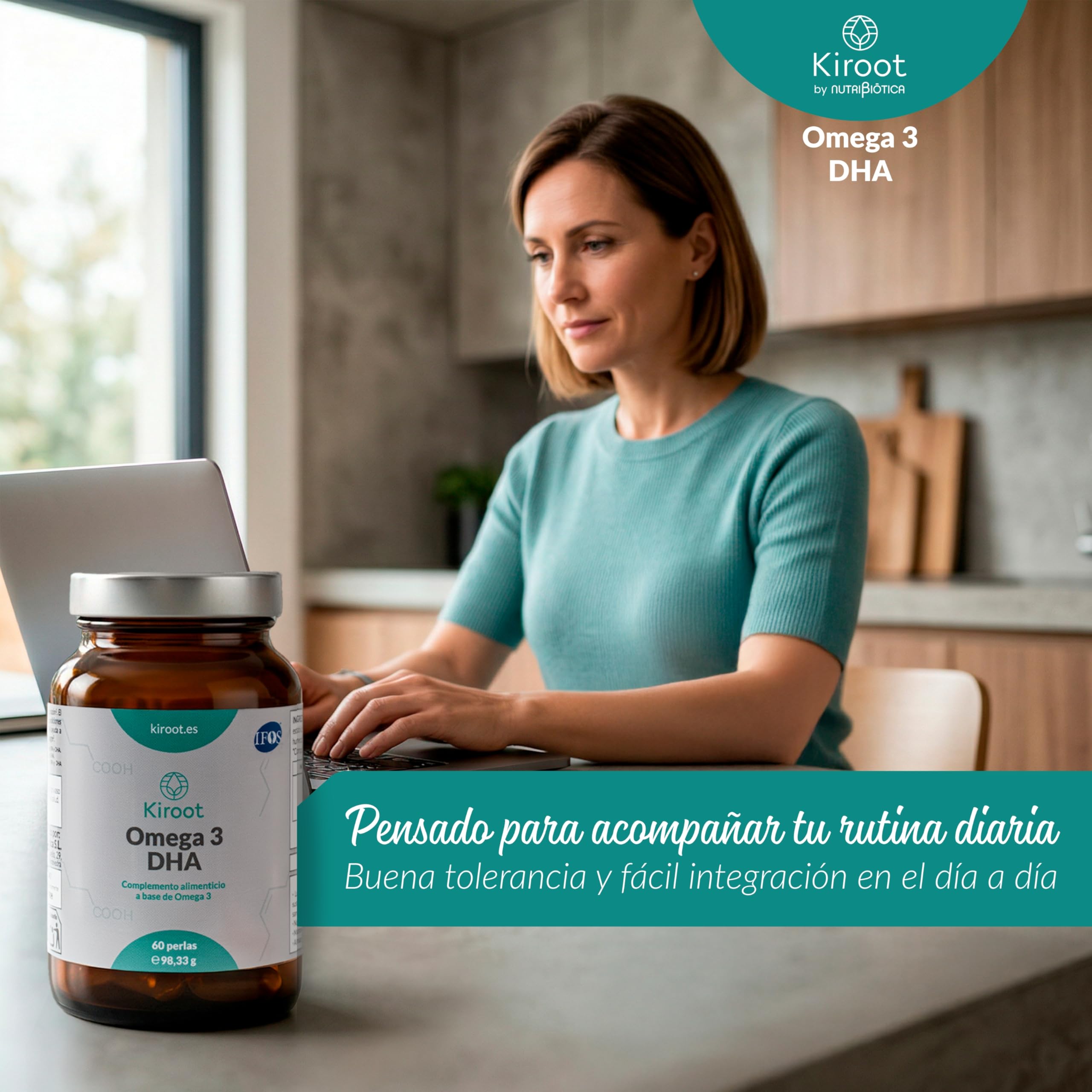Kiroot Omega 3 DHA Alta Concentración | 60 Perlas - 1 Mes | Apoyo a Corazón, Cerebro y Visión | Triglicéridos Normales | IFOS | Sin Gluten Sin Lactosa