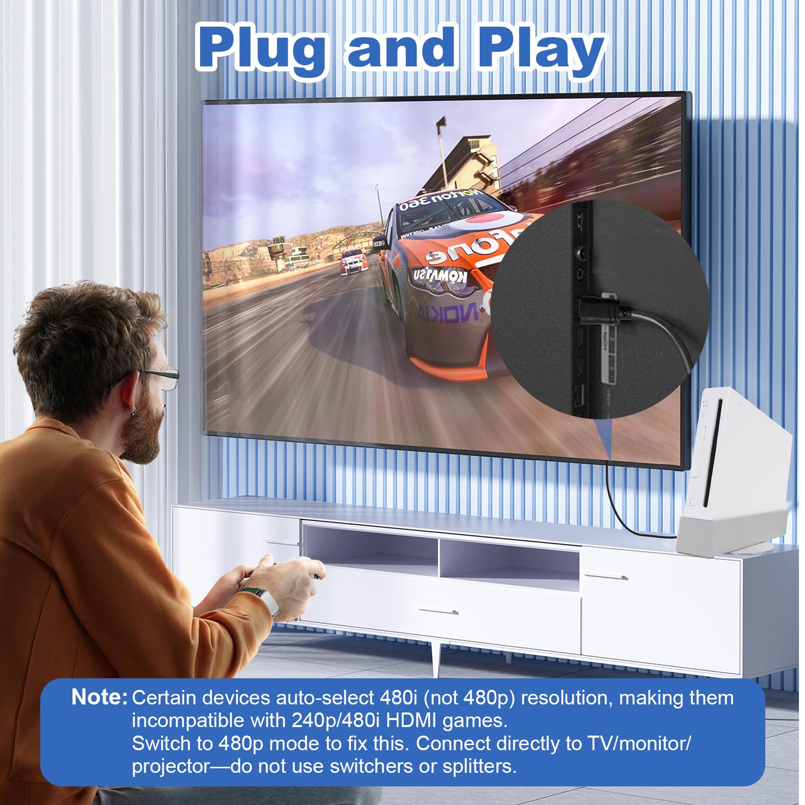 Equiyoal Adaptador para Wii a HDMI Cable Convertidor para Wii a HDMI Video Converter Full HD 1080P/720P para W-II Display Modes 720P NTSC para Monitor Projector TV, Integrado y diseño de Cable HDMI - 5