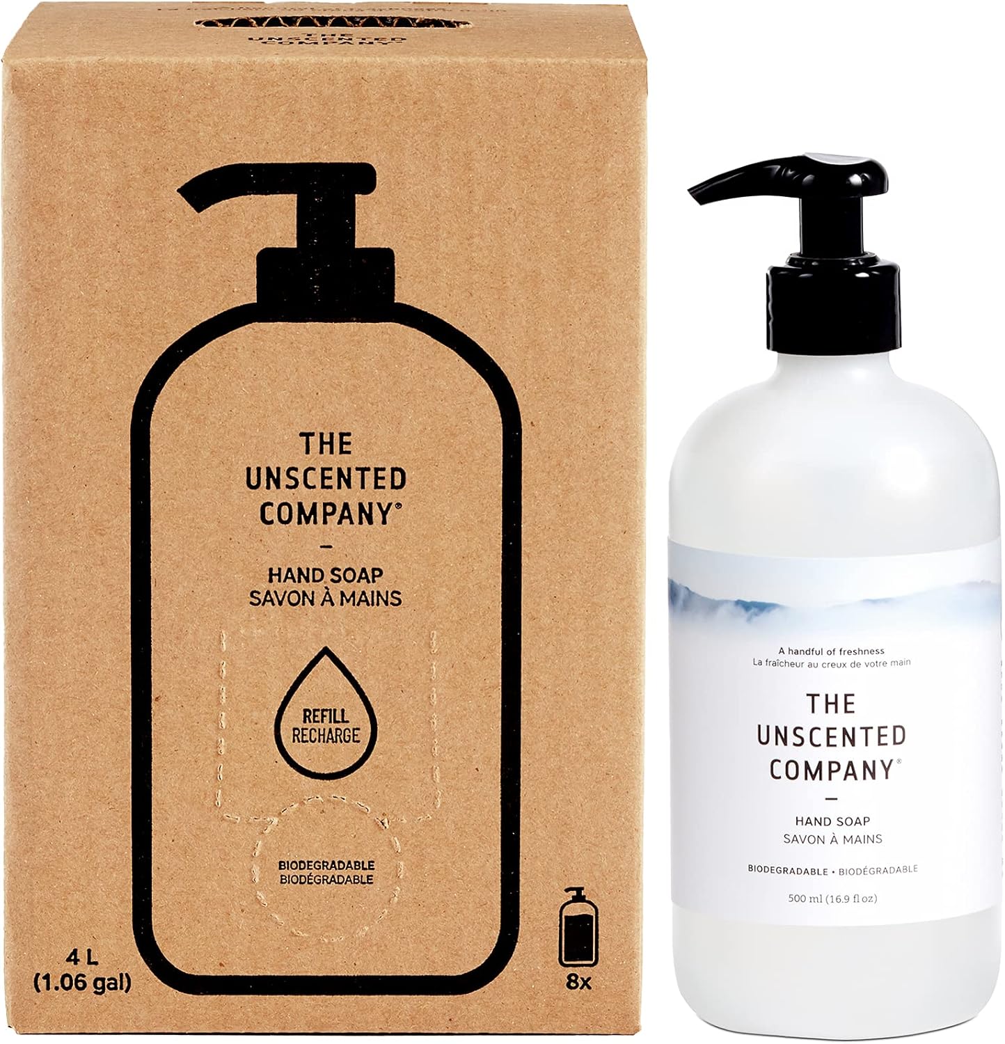 The Unscented Company, Hand Soap 500 ml + Refill Box 4 L, Natural