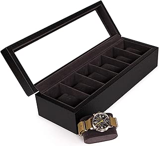 Watch Box Case with Elegant Crocodile Finish and Real Glass - Black - coolthings.us