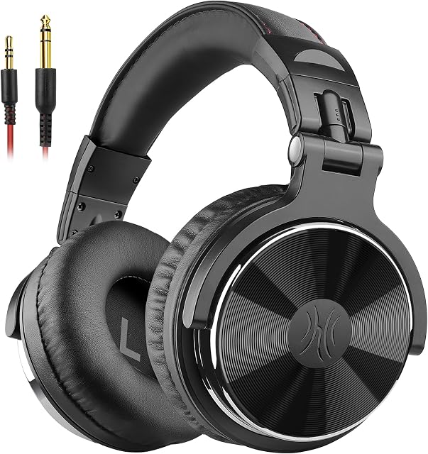 OneOdio Pro-10 Casque filaire supra-auriculaire pour école, studio, monitoring et mixage DJ, drivers néodyme de 50 mm, microphone en ligne, jack 3,5 mm/6,35 mm pour enregistrement sur ordinateur, téléphone, piano, guitare