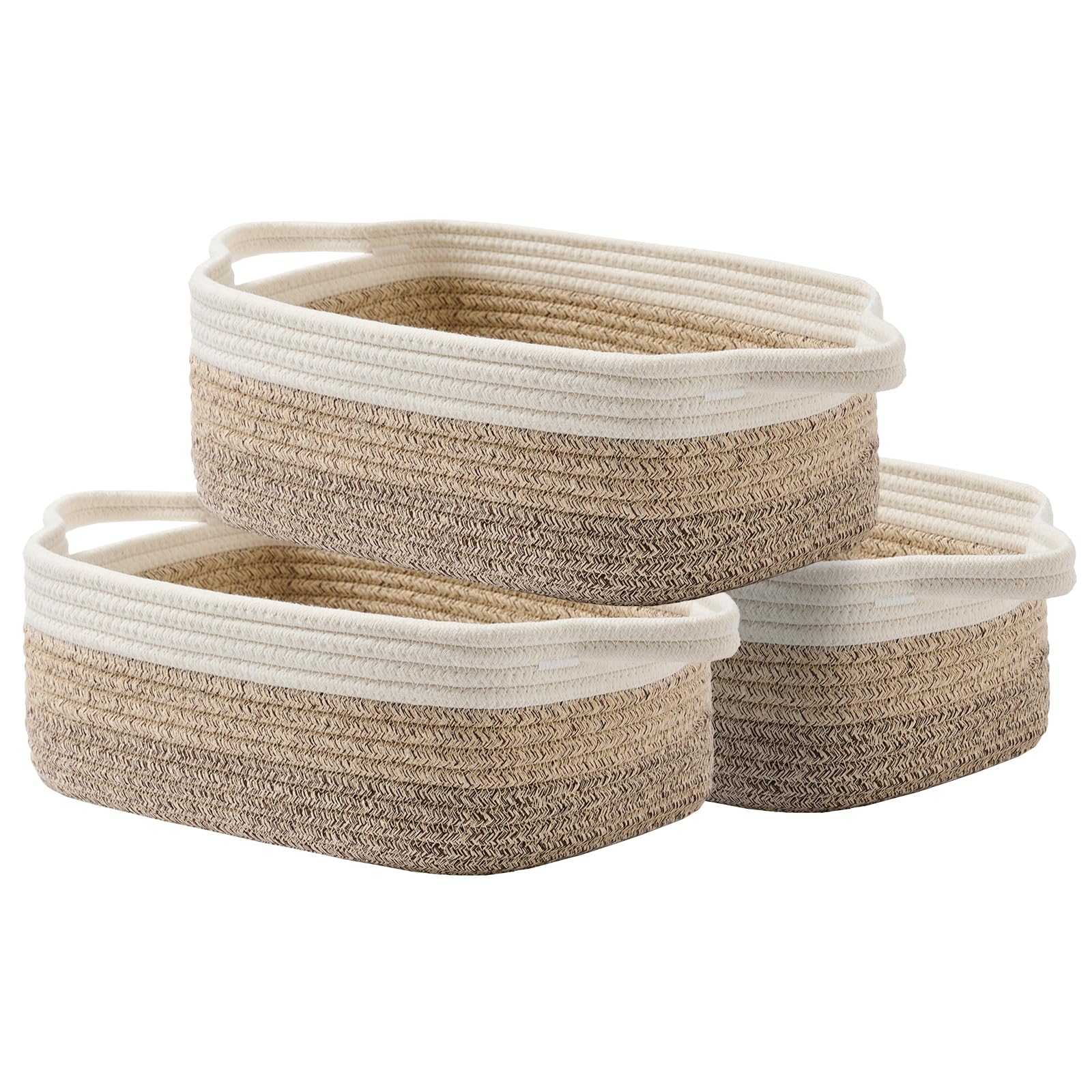 KALLAX Small Woven Basket, 12 x 8 x 4.5 Inches, Small Storage Baskets for Organizing, Gift Baskets Empty, Cute Rope Shelf Closet Storage Bins for Shelves, Dog Toy Basket, Gradient Brown