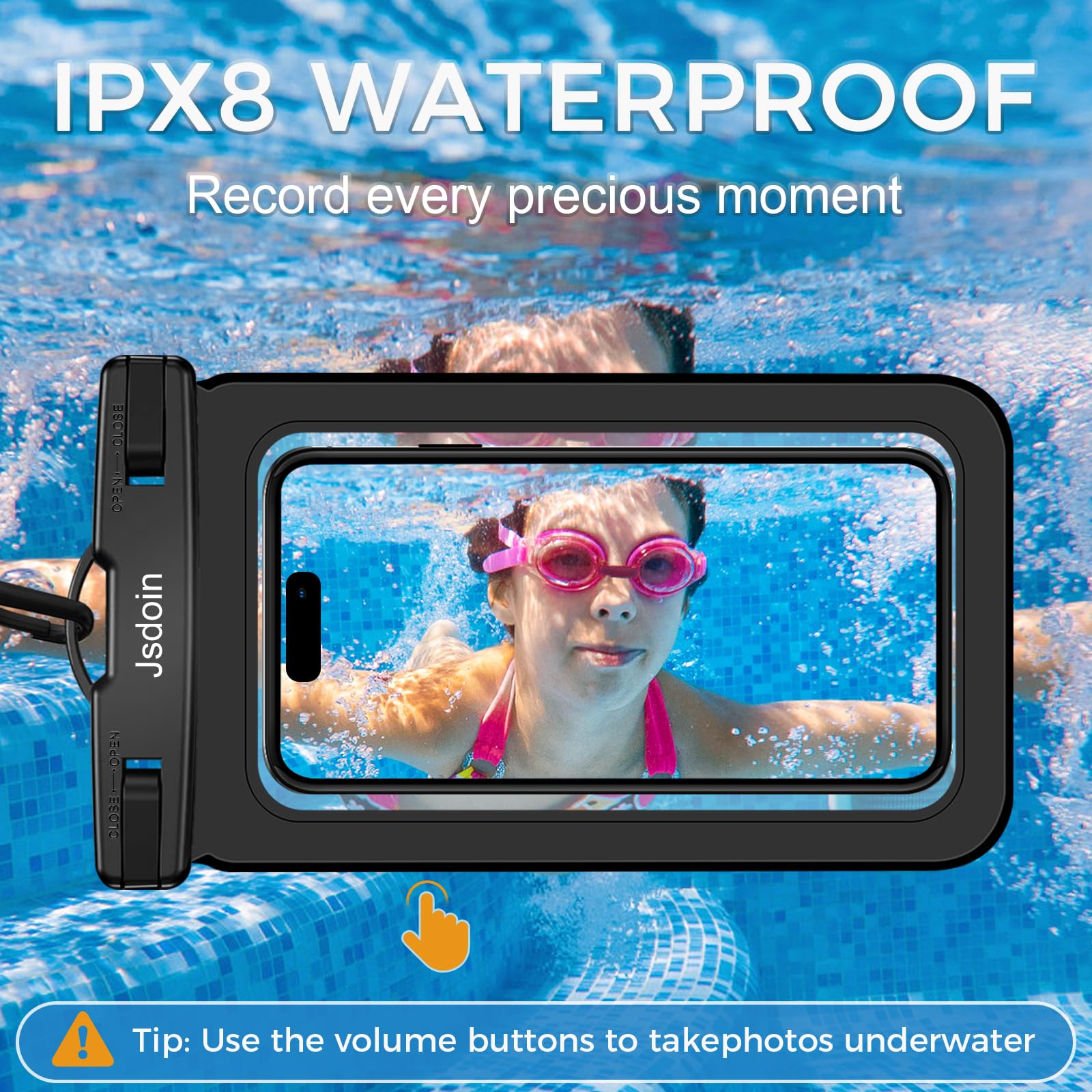 Jsdoin Waterproof Pouch Bag +Waterproof Phone Pouch, Dry Bags Waterproof bag with Adjustable Strap, IPX8 Phone Case for Swimming Travel Beach Trip Snorkelling Kayaking -holiday essentials Black — view 4