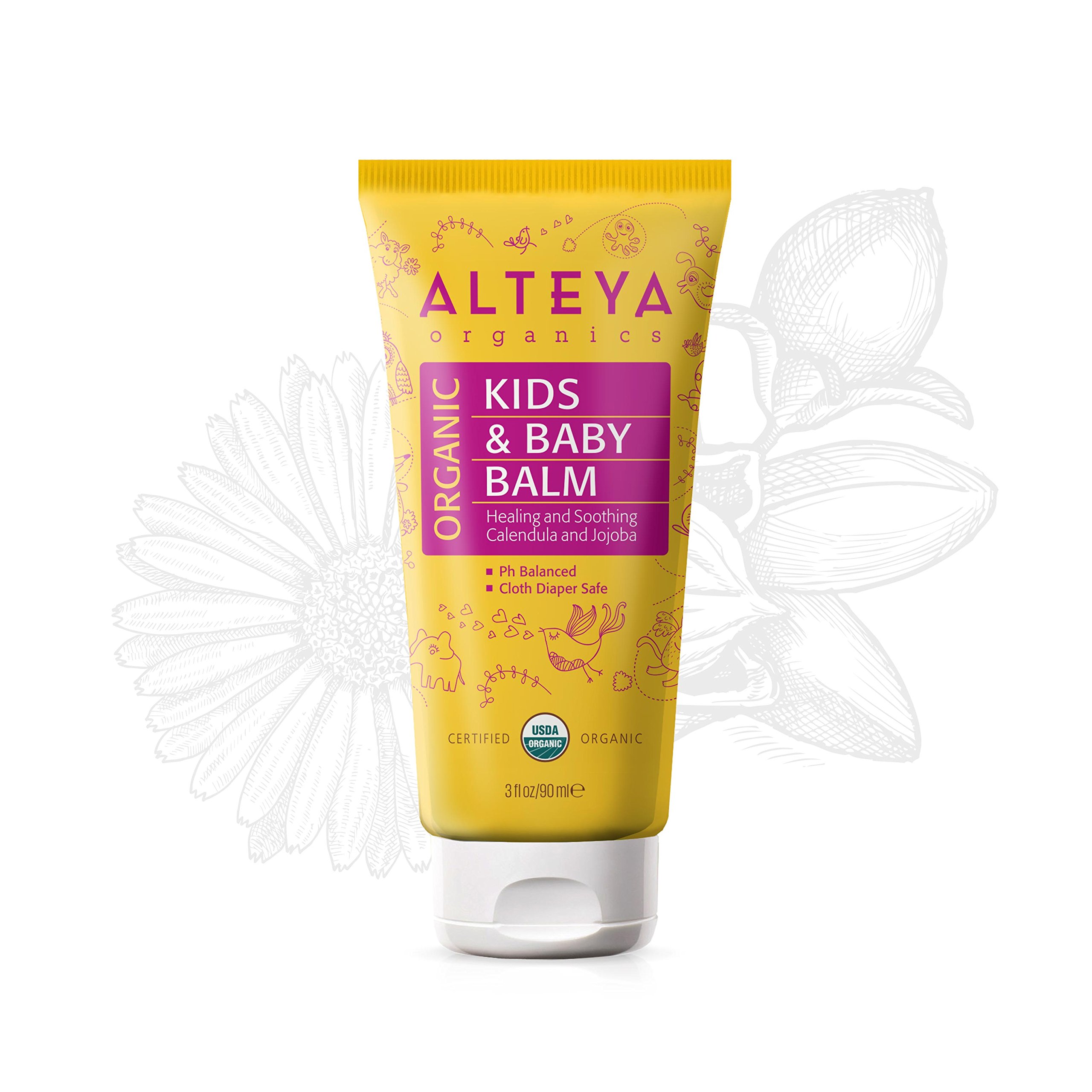 AlteyaOrganic Kids and Baby Balm 90 ml - USDA Certified Organic Award Winning Baby Skin Care Treatment with Bulgarian Rose Essential Oil - Healing and Protecting Sensitive Irritated SkinUSDA Organic[Amazon-developed Certification] Compact by Design