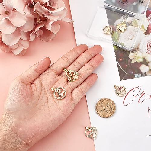 Miniatura 3 de Beebeecraft 6 dijes chapados en oro de 18 quilates con forma de corazón redondo y plano para el Día de la Madre, Día de la Madre, cumpleaños,