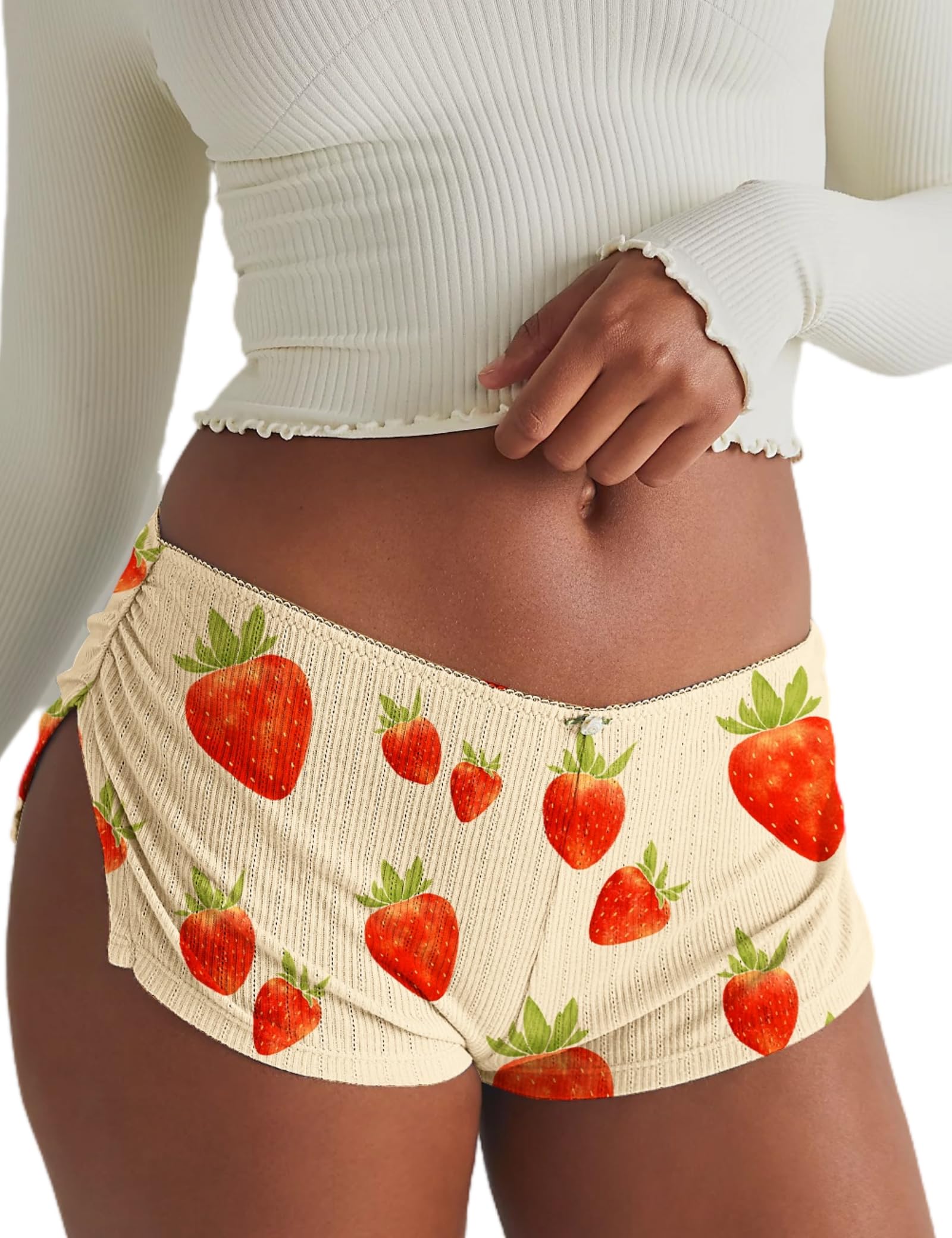 FaroDor Cute Micro Pajamas Shorts for Women Low Rise Side Slit Ruched Lounge Shorts Pj Bottoms