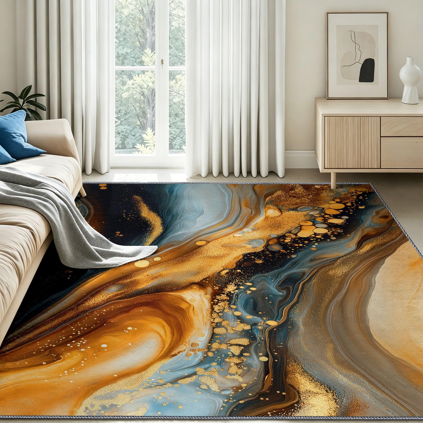 Générique Dywan 160 x 230 cm Wewnętrzny antypoślizgowy chłonny, łatwy do czyszczenia - Nowoczesny abstrakcyjny dywan, marmur falista artystyczna miękka mata podłogowa do sypialni, salonu, przedpokoju