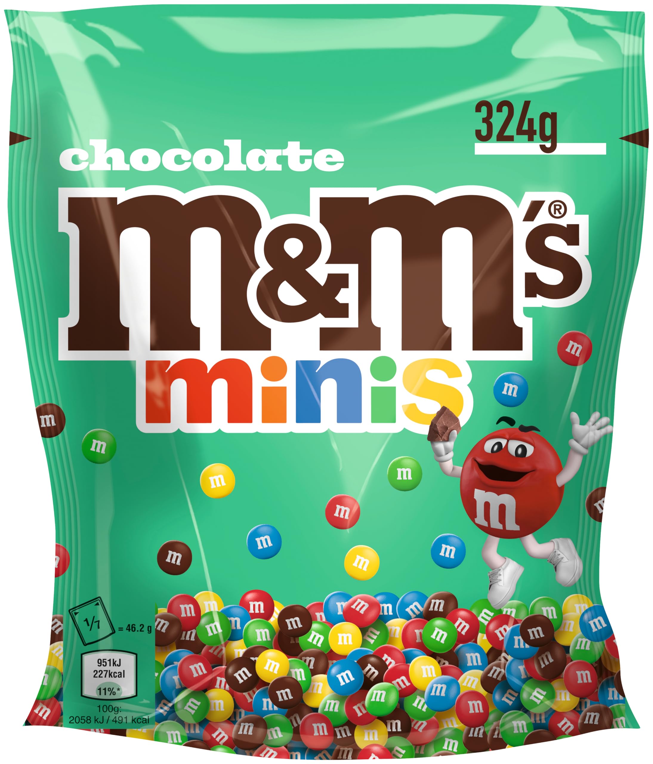 M&M’s Minis, Schokolade, Knackige Schokolinsen im Mini-Format mit bunter Zuckerhülle als Süßigkeiten, Milchschokolade zum Teilen, 324 g