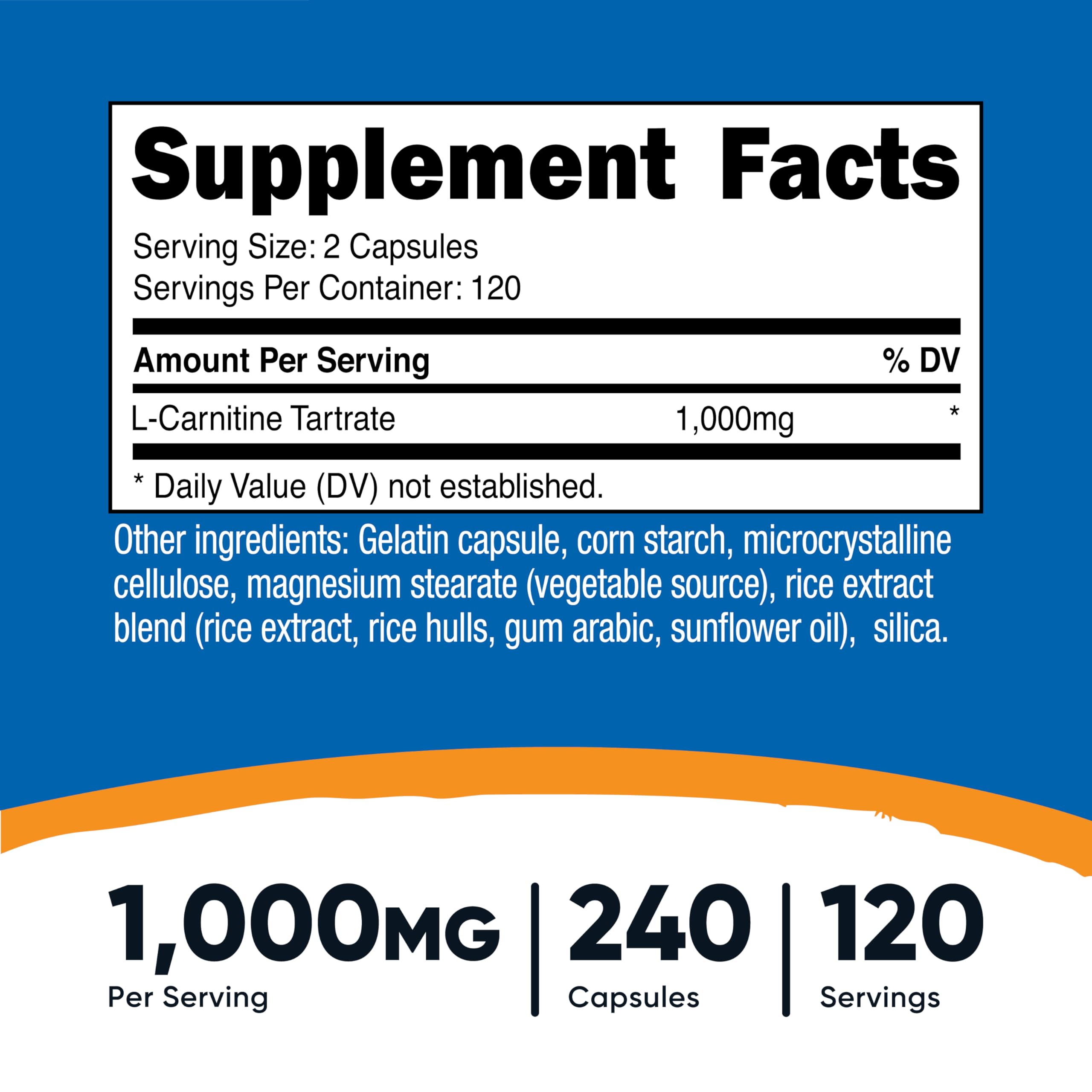 Amazon.com: Nutricost L-Carnitine Tartrate 1,000mg, 240 Capsules - 500mg  Per Capsule, 120 Servings : Health & Household