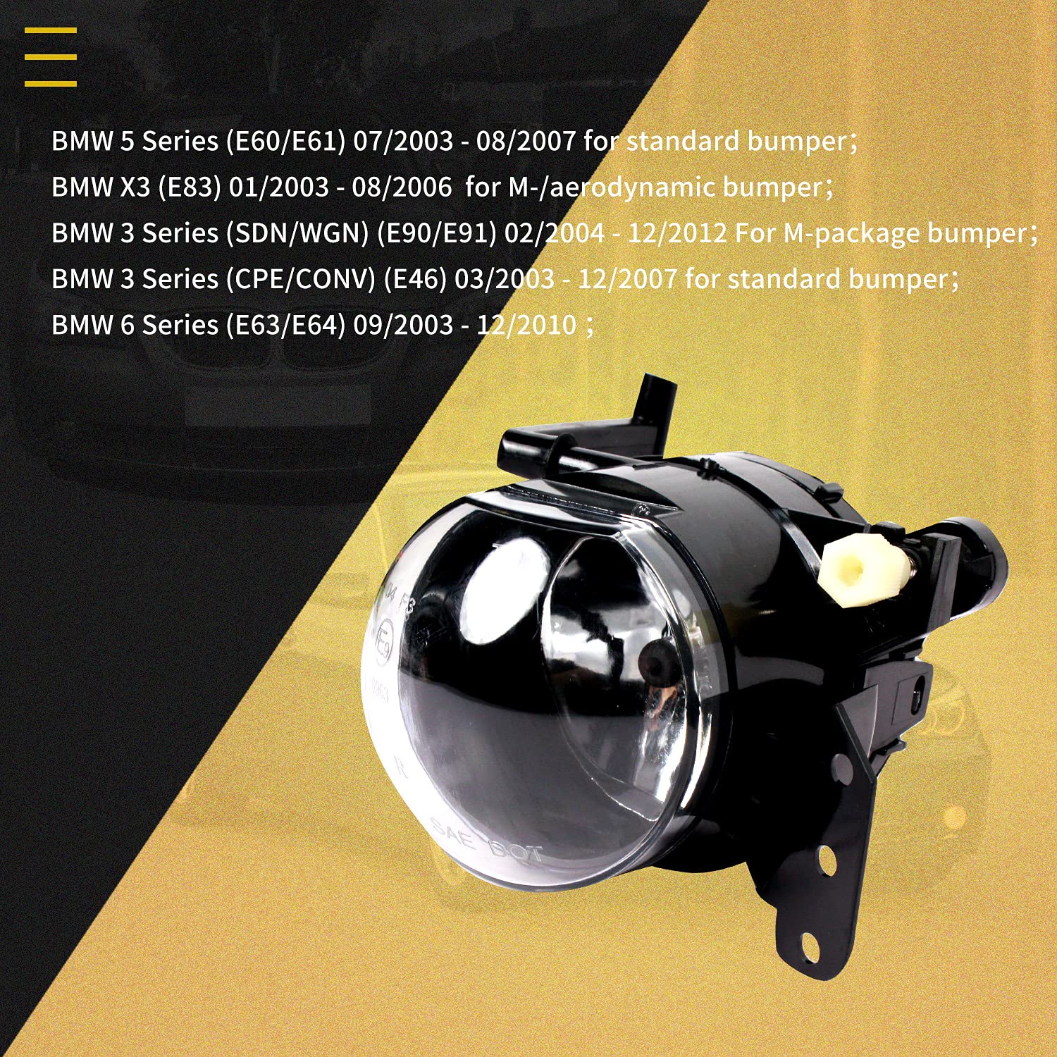Nebelscheinwerfer passt für BMW 5 Series (E60/E61) 03-07 3 Series SDN/WGN E90/E91 04-12 M-package 3 Series CPE/CONV E46 03-07 6 Series E63/E64 03-10 BMW X3 E83 03-06 Ein Paar Saubere Linse HB4