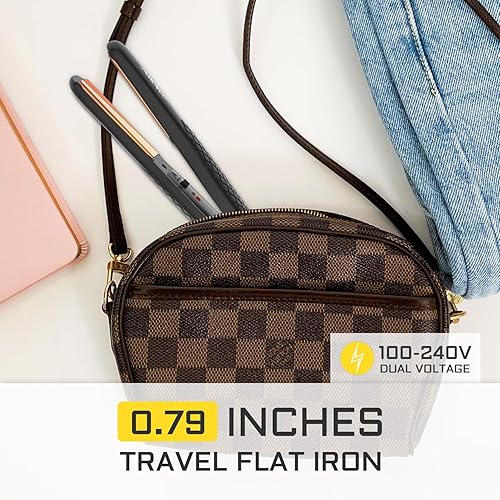 Miniatura 6 de AmoVee Mini plancha de pelo, plancha plana portátil de viaje de doble voltaje, planchas planas pequeñas para cabello corto, oro rosa