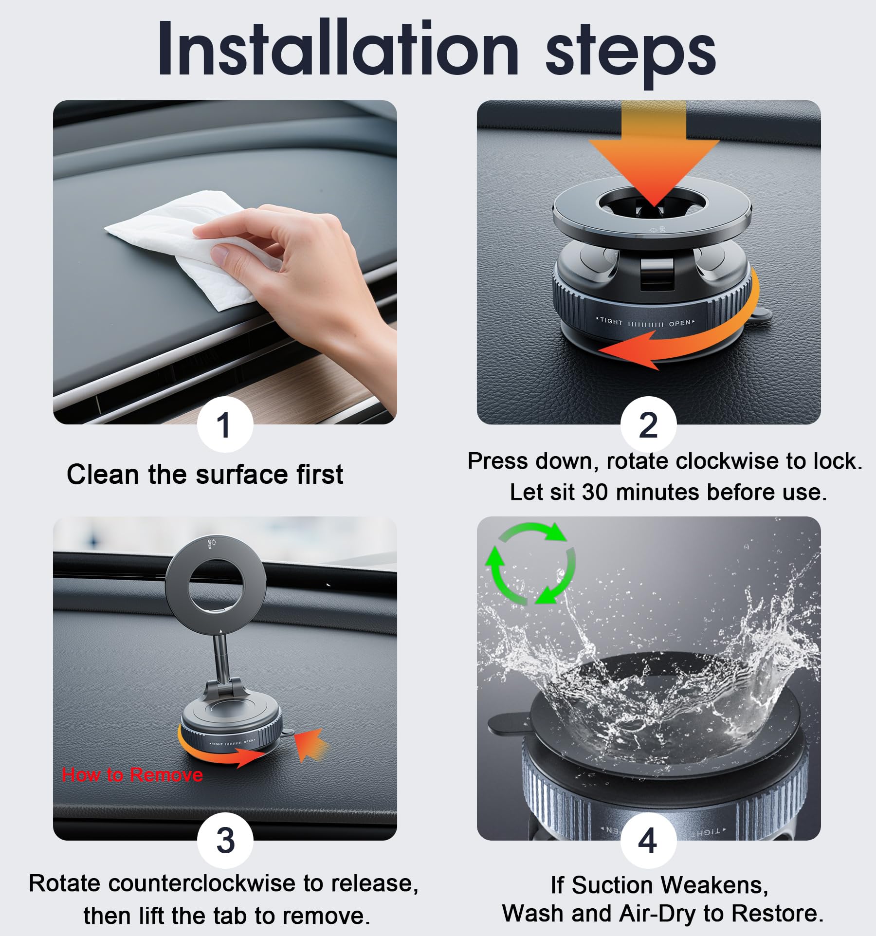 REOKILY Soporte magnético para teléfono con ventosa mejorado 2027, nano gel, 360° al vacío, soporte magnético para teléfono de coche, 110 libras, soporte reforzado para gimnasio MagSafe, espejo para