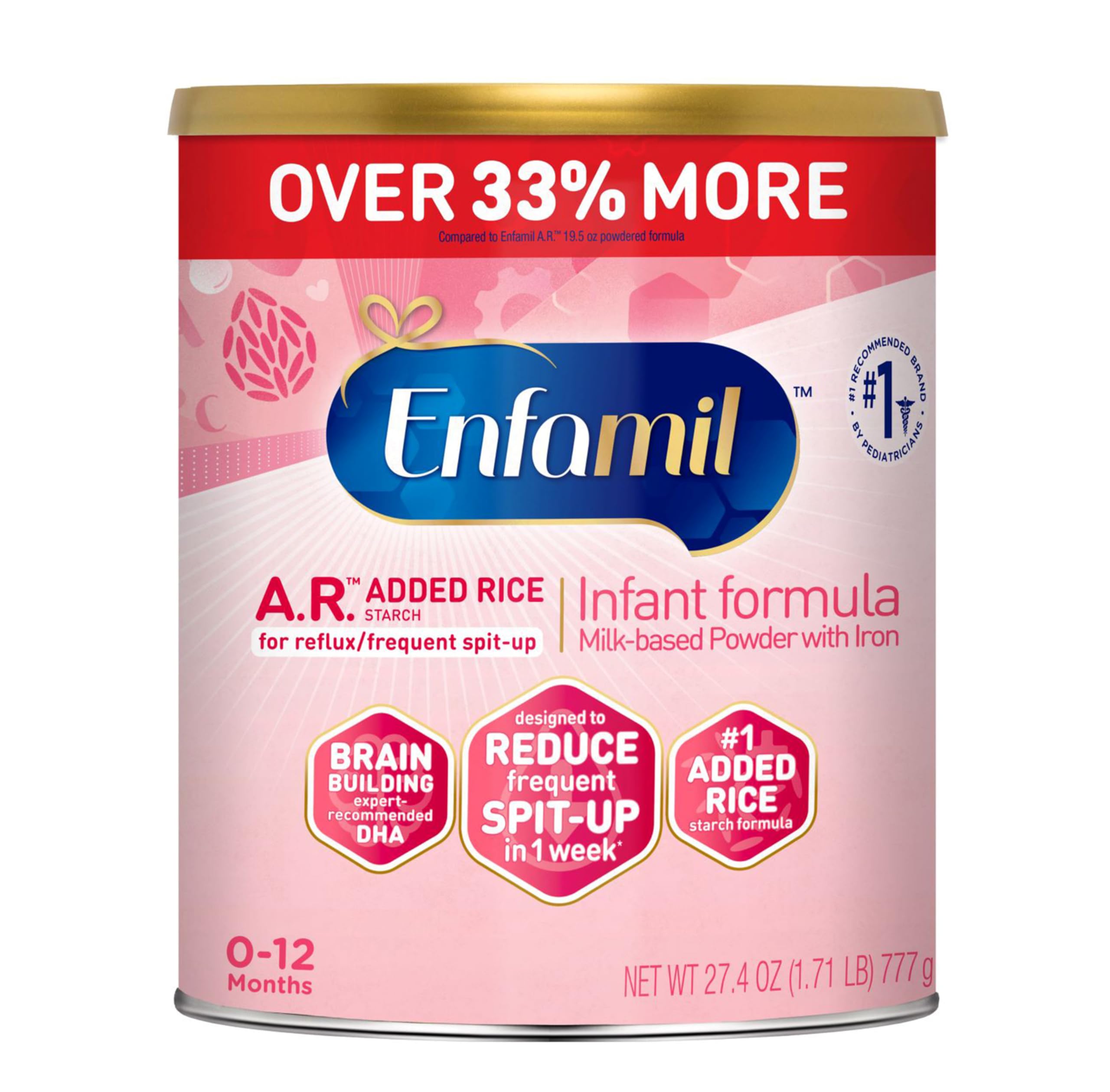 EnfamilA.R. Infant Formula, Proven to Reduce Reflux & Spit-Up in 1 Week, with Iron, DHA for Brain Development, Probiotics for Digestive & Immune Health, Powder Can, 27.4 Oz