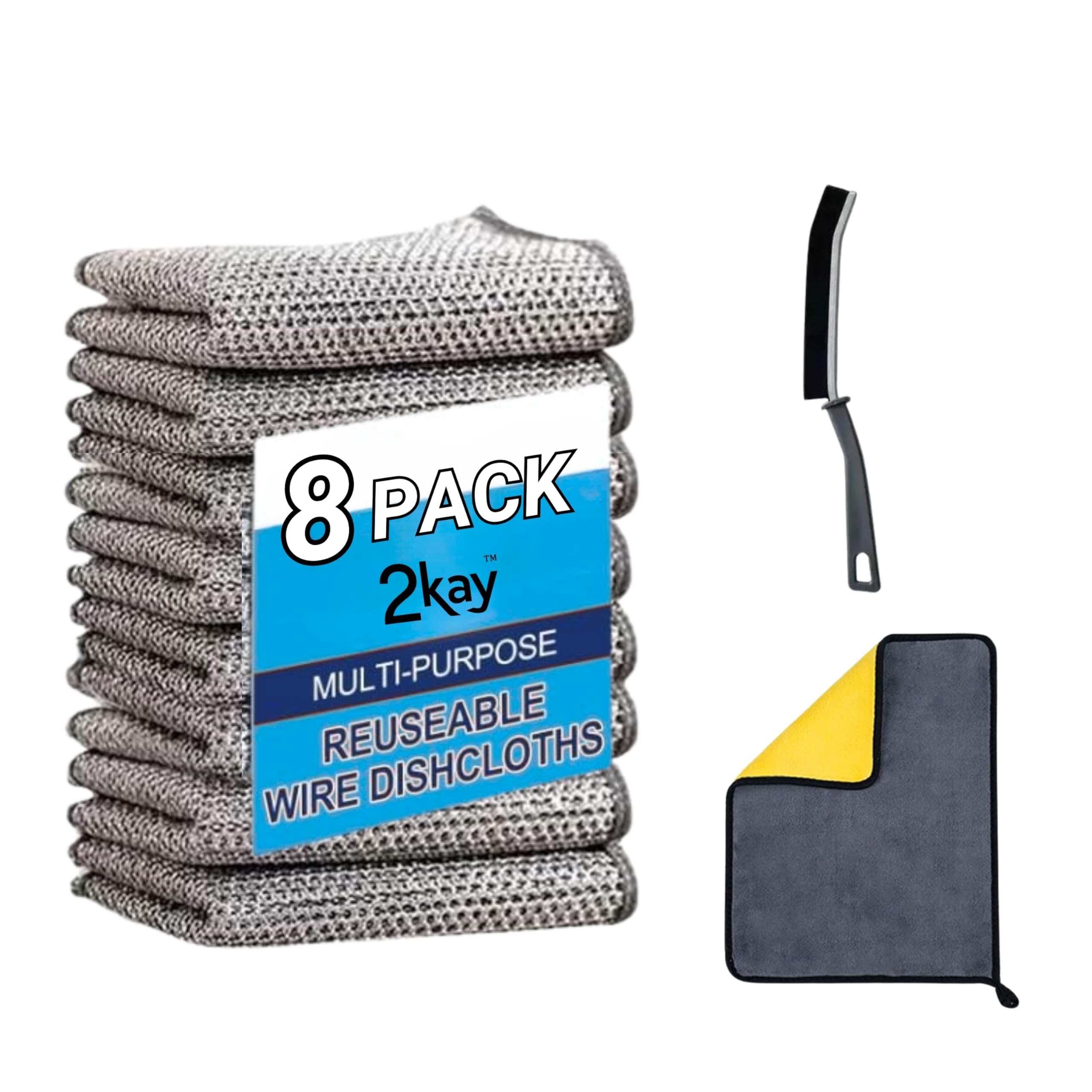 2kay Scrubber for Kitchen - Steel Wool Scrub for Utensils, Vessel Washing Scrub Pack of 10 Includes Gap Cleaning Brush & Microfiber Cloth, Non-Scratch Dishwash Scrub, Wire Dishwashing Rags (B0DCVYDJ1V) Amazon Price History, Amazon Price Tracker