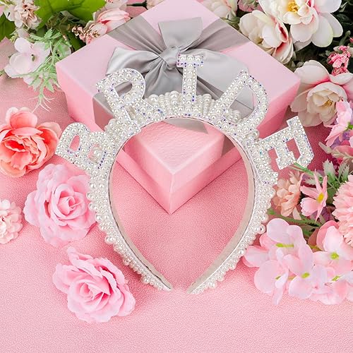 Miniatura 2 de Diadema de novia, regalos de despedida de soltera, diadema de novia, diadema de perlas blancas para mujeres, decoraciones de despedida de soltera
