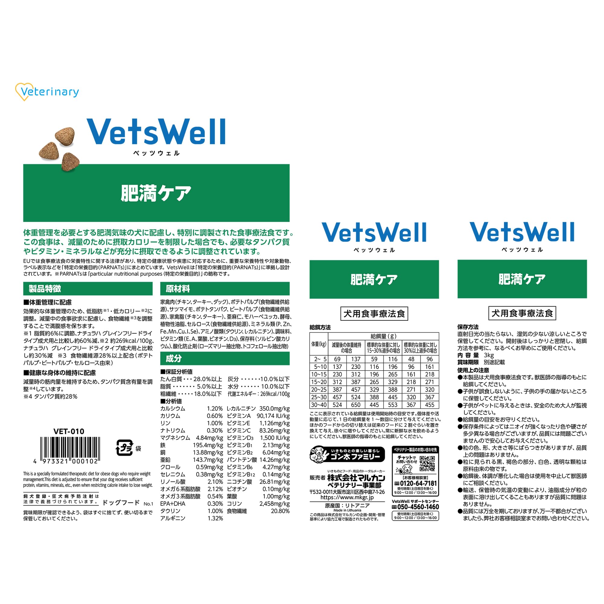 Amazon.co.jp: VetsWell(ベッツウェル) 犬用食事療法食 肥満ケア 3kg