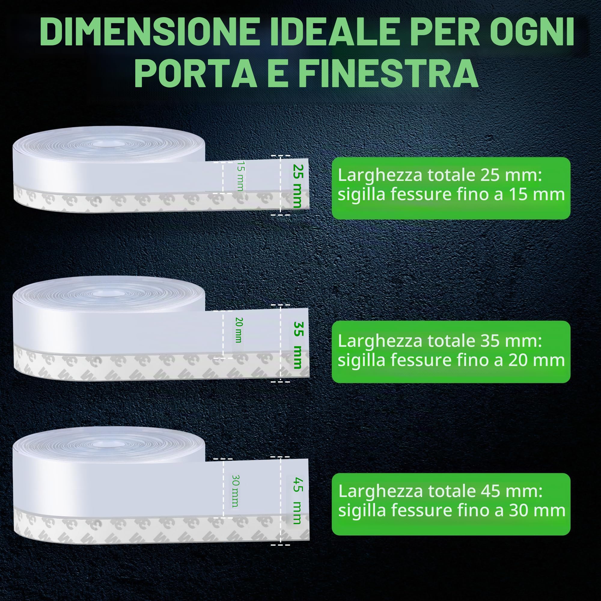 Guarnizione porta finestre in silicone trasparente adesiva 35mm per fessure fino a 20mm