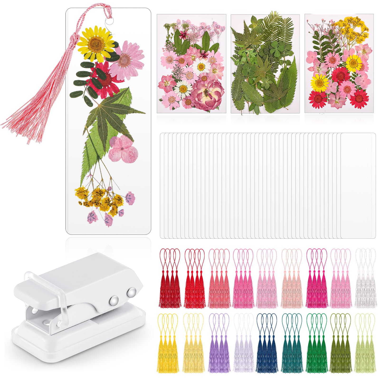 Fuyoooo 376 Pcs DIY Bookmark Making Kit, 150 Bookmark Laminating Pouches Bulk with 150 Tassels and Puncher DIY Projects Party Favor Gift for Reading