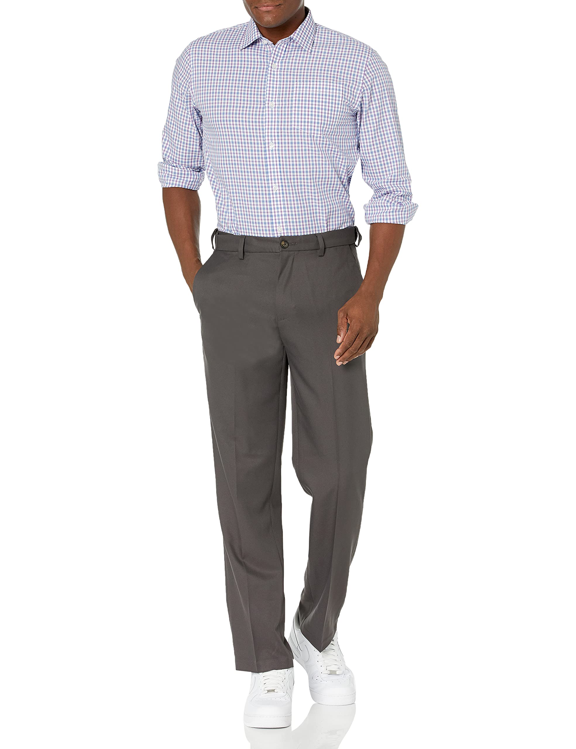 Amazon Essentials Pantaloni da Abito Senza Pinces con Vita Espandibile in Vita e Vestibilità Classica Uomo