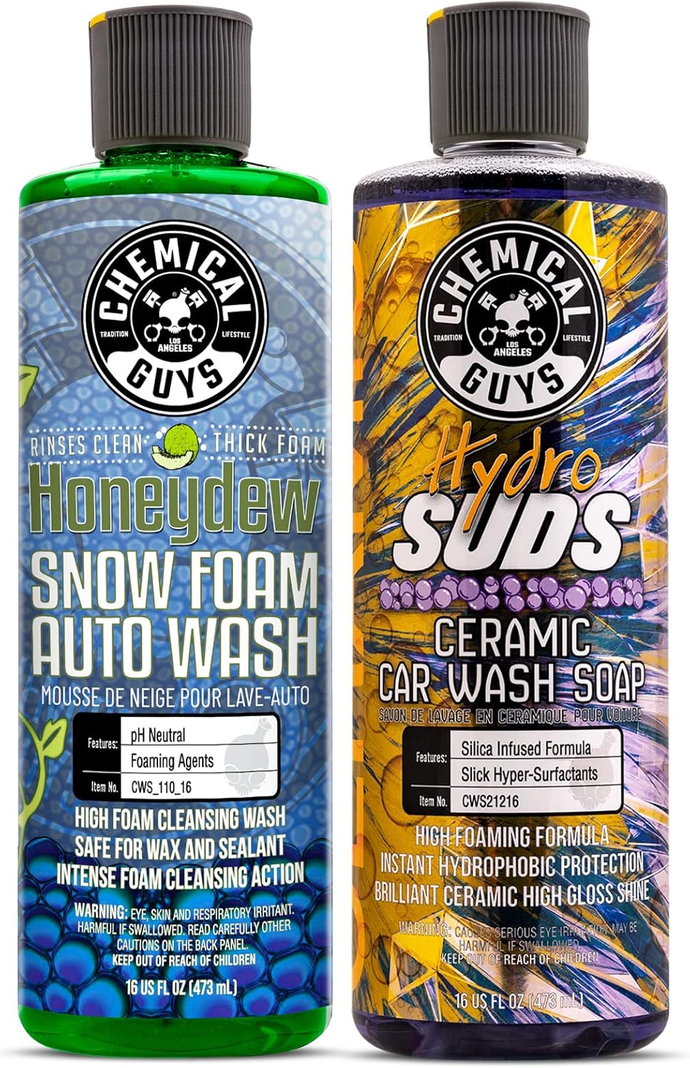 Chemical Guys Honeydew (CWS11016) & HydroSuds (CWS21216) Snow Foam Car Wash Soap 16 oz Bundle (2) 16 oz. Bottles