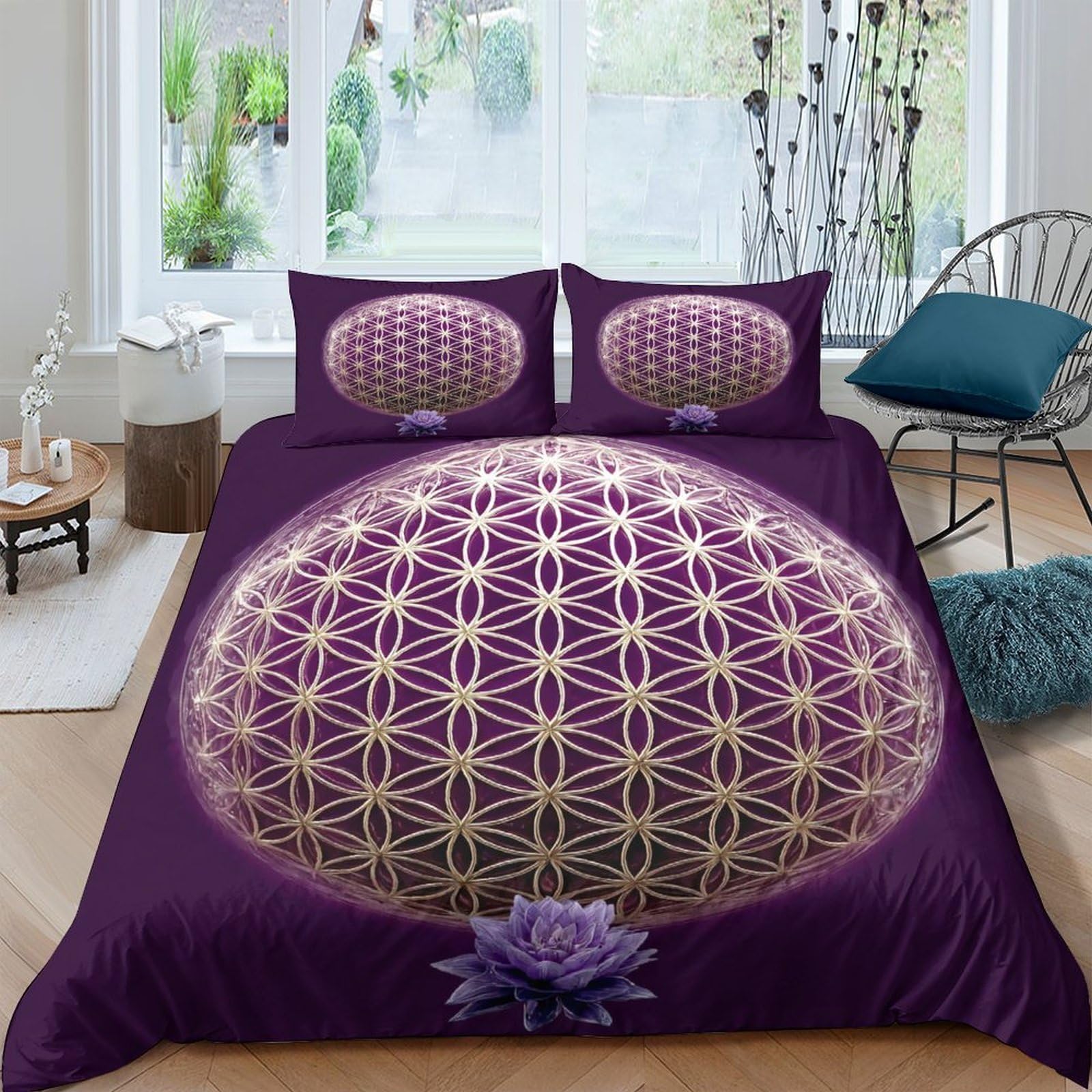 P5V6M1Q9 3D Printed Sacred Geometry Duvet Cover Microfiber Soft Breathable Mandala Bedding Set with 2 Pillowcases for Bedroom Decor Single（135x200cm）