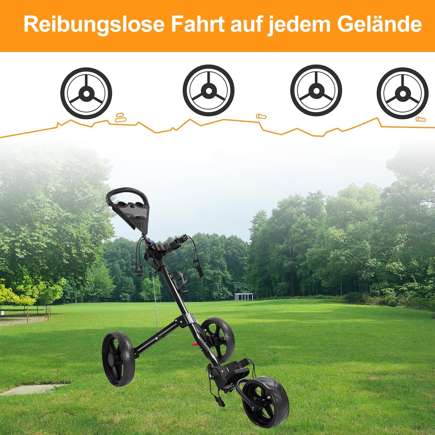 Golf Trolley, Leichte Faltbare Golf Buggy, Verstellbare Elastische Riemen, FußBremse Scorecard Cup Holder, GroßE RäDer FüR Verschiedene Terrains