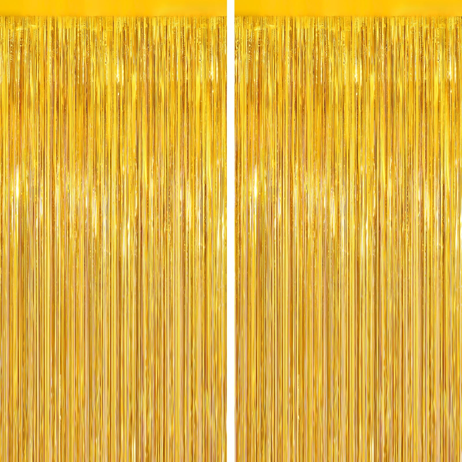 Gold Foil Fringe Curtain, 2Pack Metallic Tinsel Party Streamers Decorations