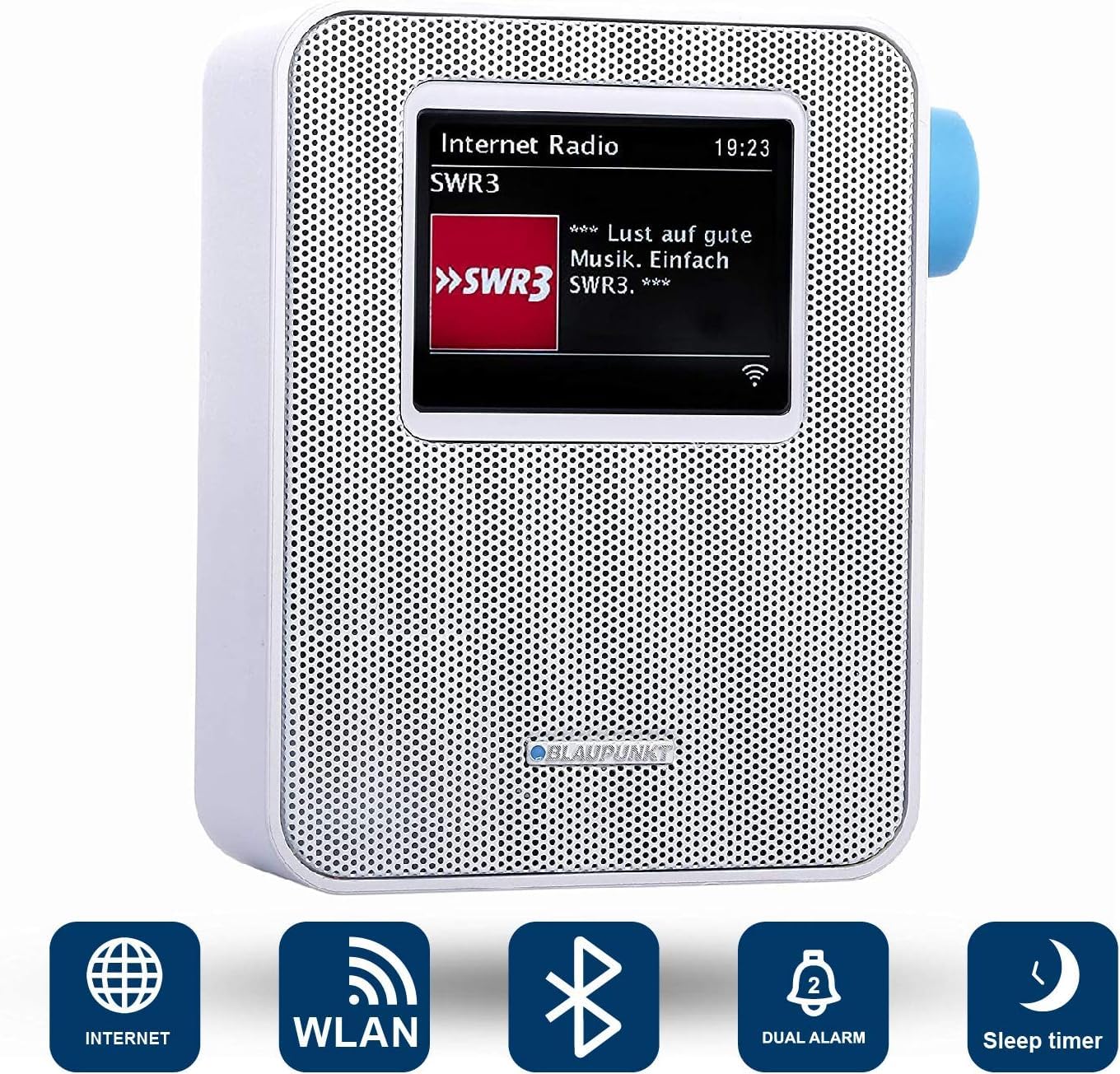 BLAUPUNKT PIB 100 Steckdosen Internetradio, WLAN, Farb-Display, Digital Radio mit Bluetooth, Wecker, Weiß