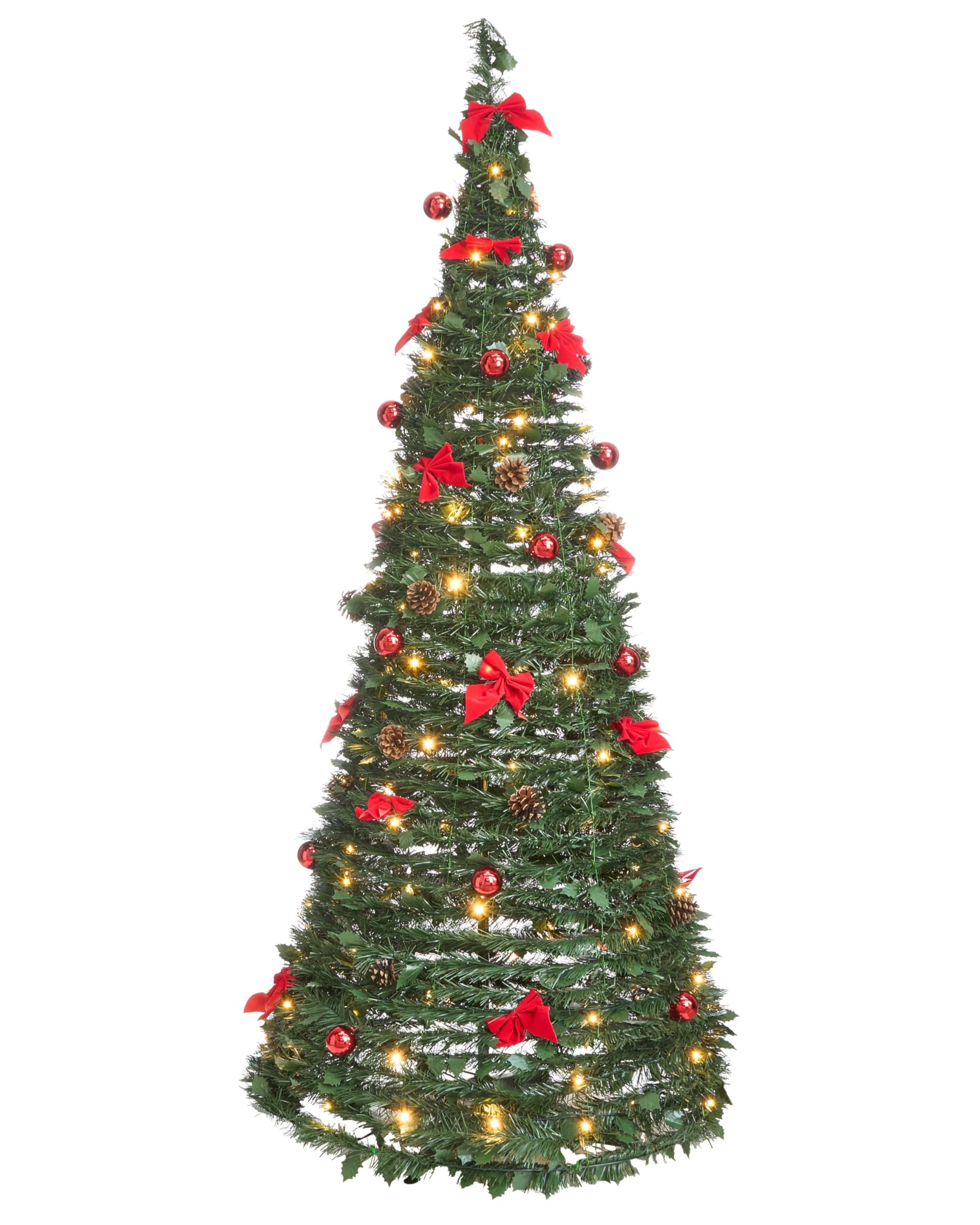 Árbol de Navidad Artificial con Luces LED incorporadas y Soporte metálico Plegable 184 cm Verde Pineora