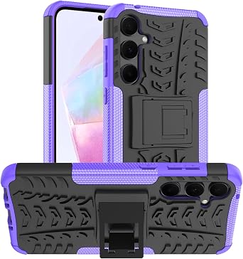 Ankoe for Samsung Galaxy A35 Case, Heavy Duty Hybrid Slim Dual Layer Rugged Rubber Hybrid Hard/Soft Impact Armor Defender Protective Case with Kickstand for Samsung Galaxy A35 Purple