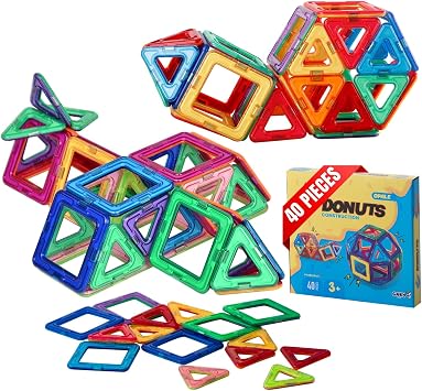 Donuts construction Tuiles de Construction Magnétiques Translucides 3D - Lot de 40 Pièces