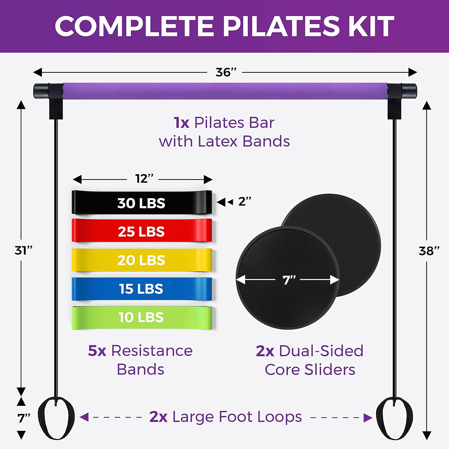DOBA Pilates Bar Kit for Women Includes Multifunctional Pilates Bar with Resistance Bands, 2 Core Sliders and 5 Piece Resistance Booty Bands Set Complete Home Gym for Women Great Low Impact Exercise : Everything Else