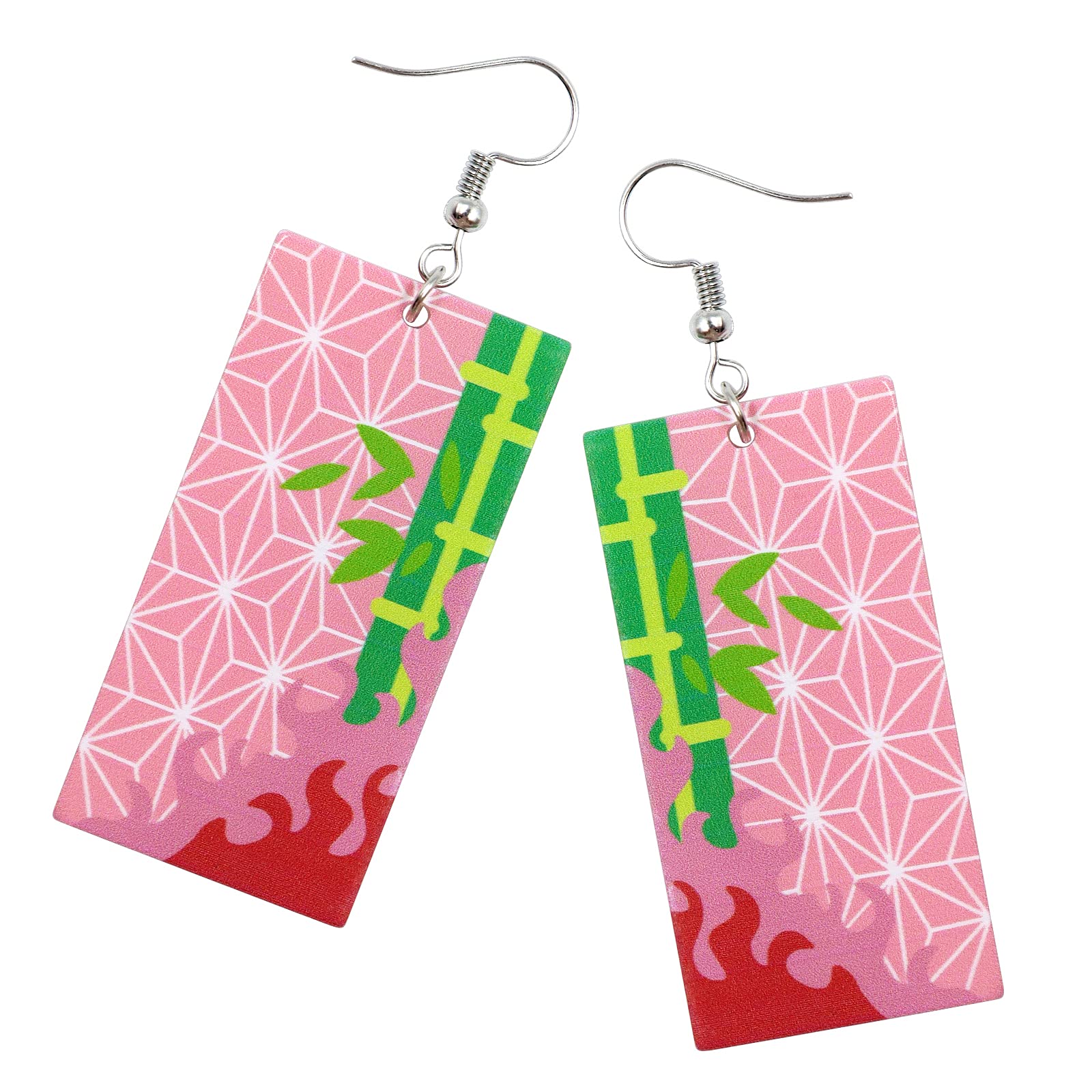 Tanjiro Earrings & Hanafuda Earrings,Kamado Tanjirou Anime Acrylic Earrings, Kimetsu No Yaiba Cosplay Dangle Earrings For Halloween，Gift